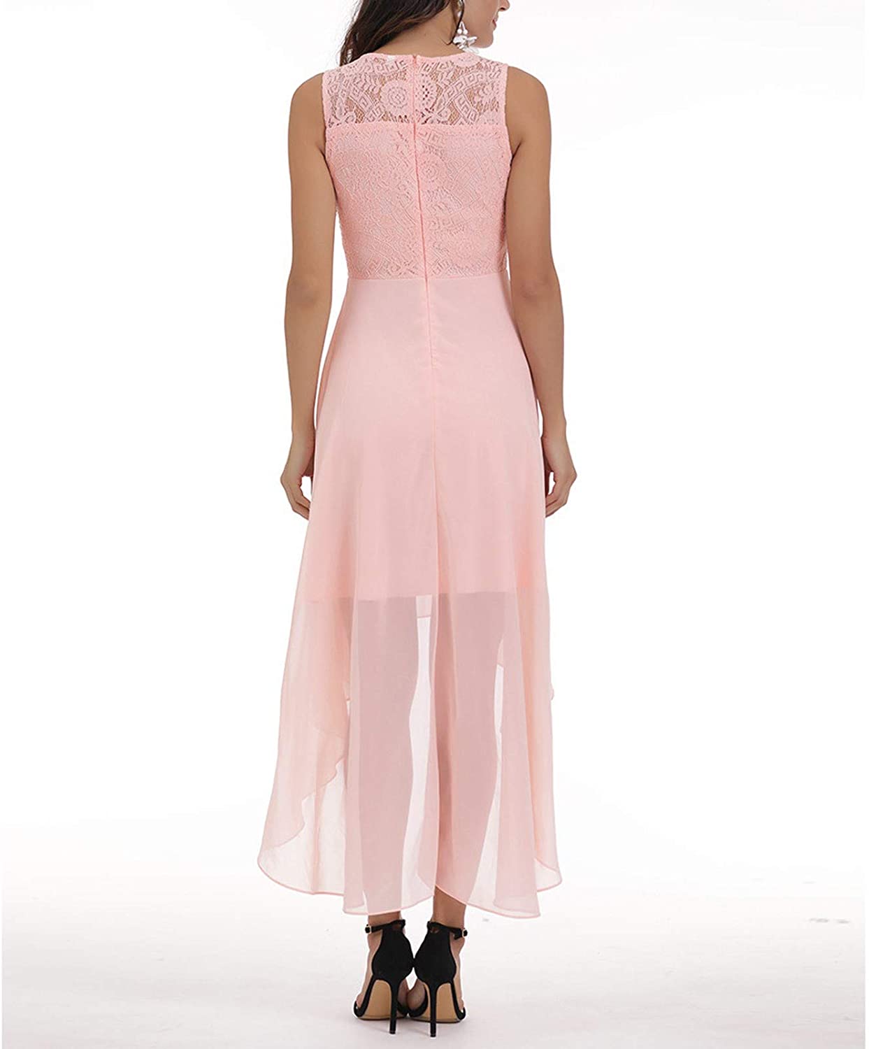 haoricu Women Summer Casual Off Shoulder Short Sleeve Lace Irregular Hem Party Dress