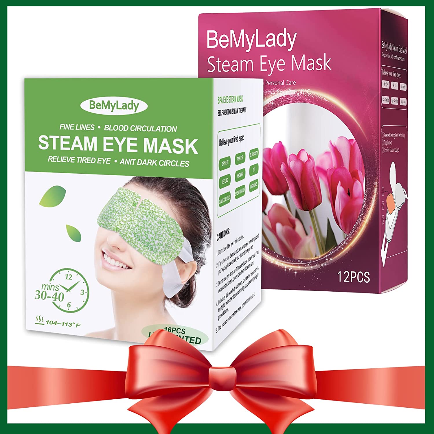 2 Boxes Unscented & Tulip Steam Eye Mask, 1 Box for Each Fragrance