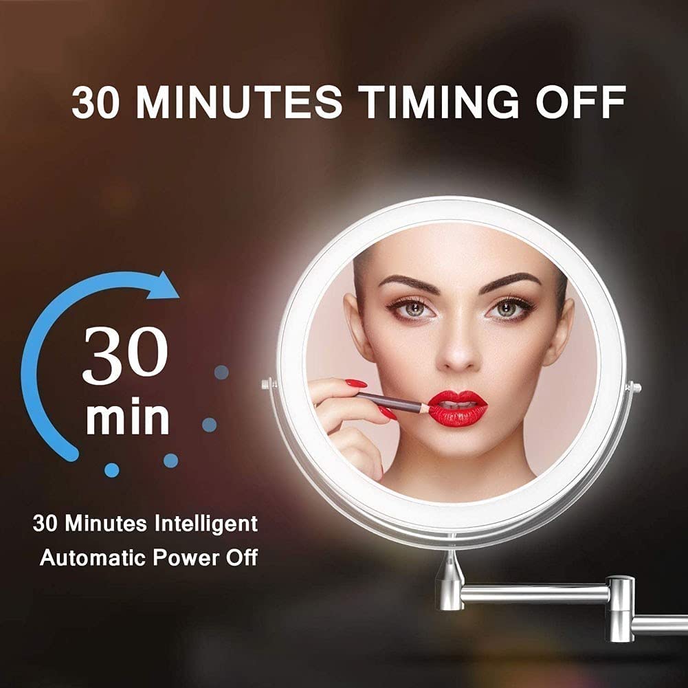 Mirror-MRJ 8 Inch Wall Mounted Bathroom Shaving Mirrors USB Rechargeable LED 3 Color Lights Two Side