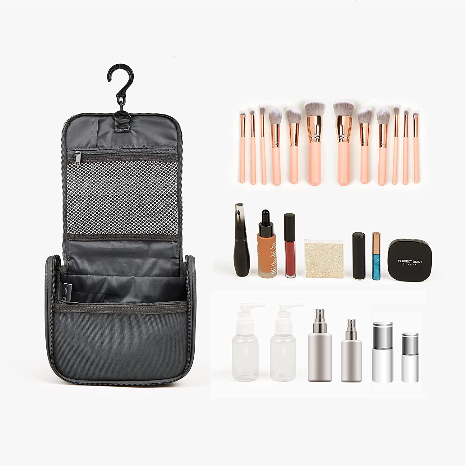 Toiletry Bag with Hanging Hook, Travel Organizer for Men and Women, Cosmetic Bag for Skincare Produ