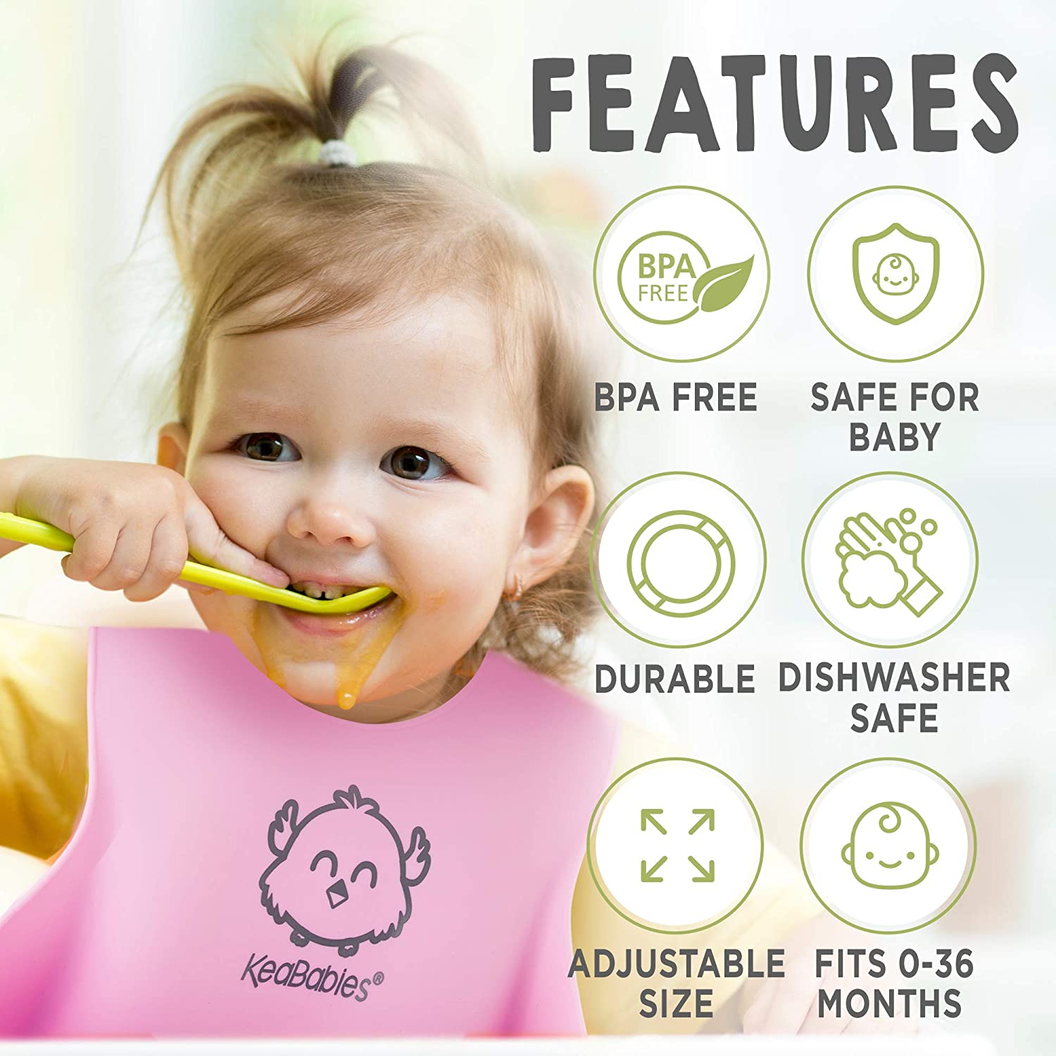 Baby Silicone Bibs - Waterproof, Easy Wipe Silicone Bib for Babies, Toddlers