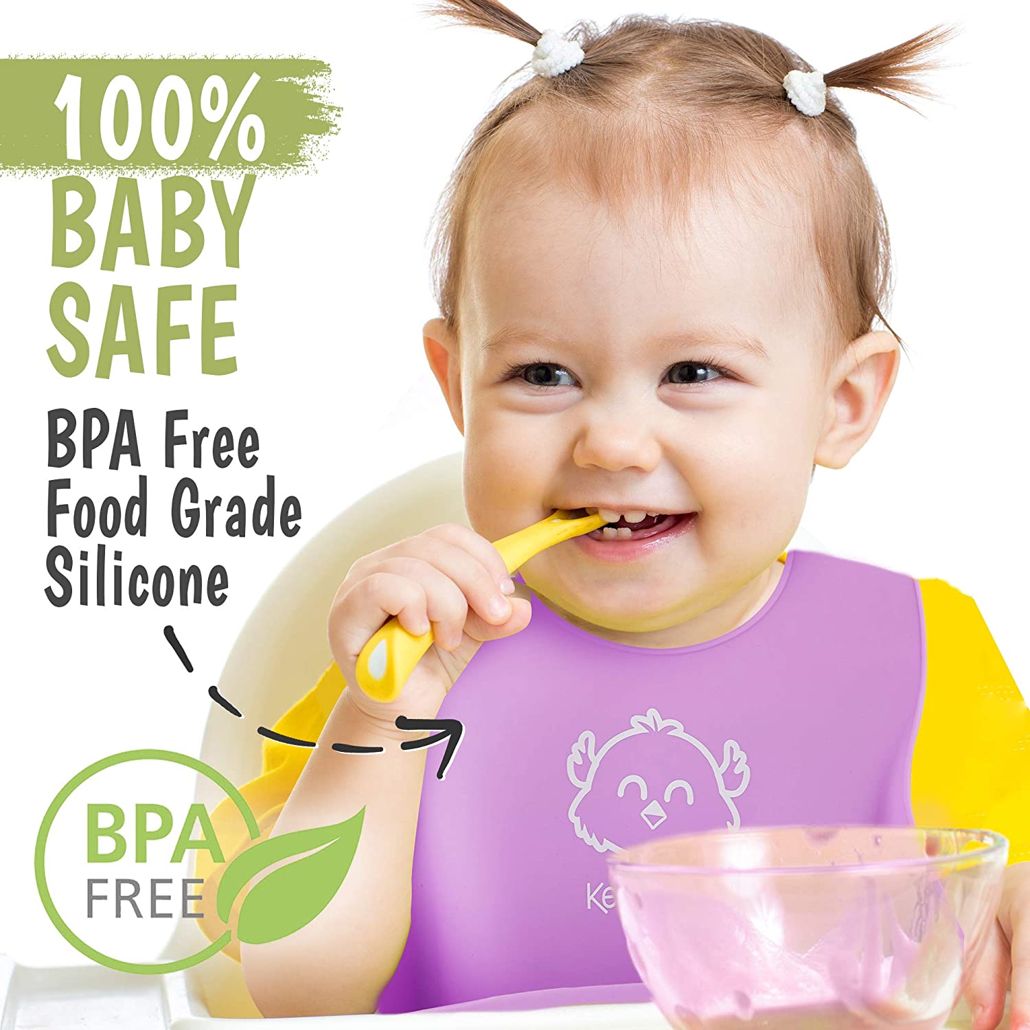 Baby Silicone Bibs - Waterproof, Easy Wipe Silicone Bib for Babies, Toddlers