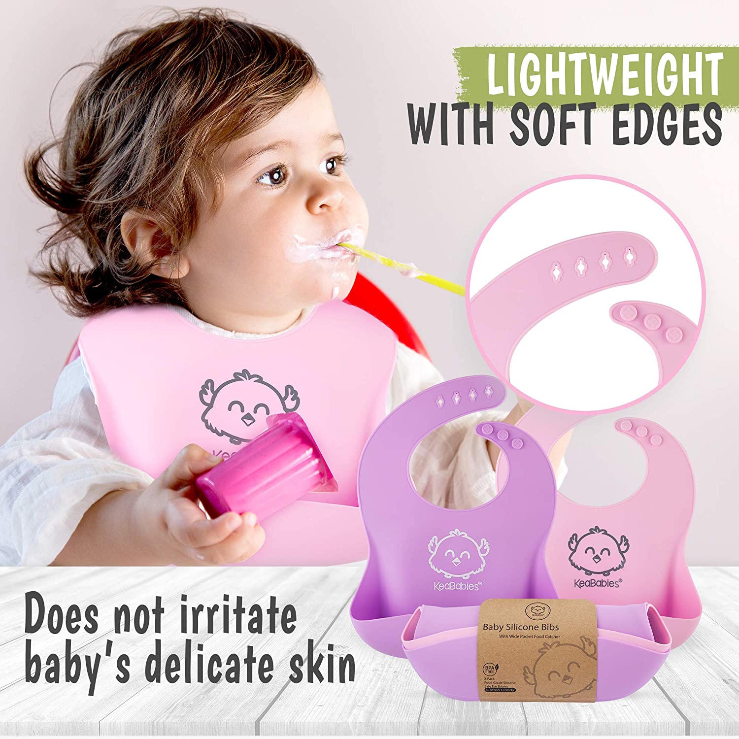 Baby Silicone Bibs - Waterproof, Easy Wipe Silicone Bib for Babies, Toddlers