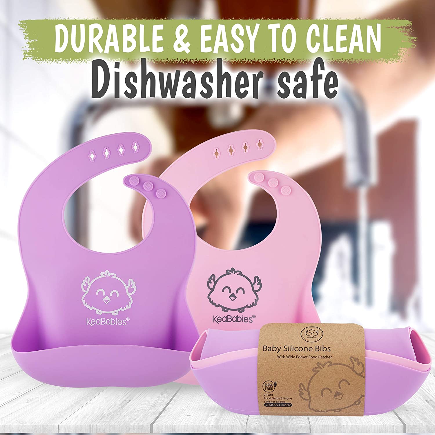 Baby Silicone Bibs - Waterproof, Easy Wipe Silicone Bib for Babies, Toddlers