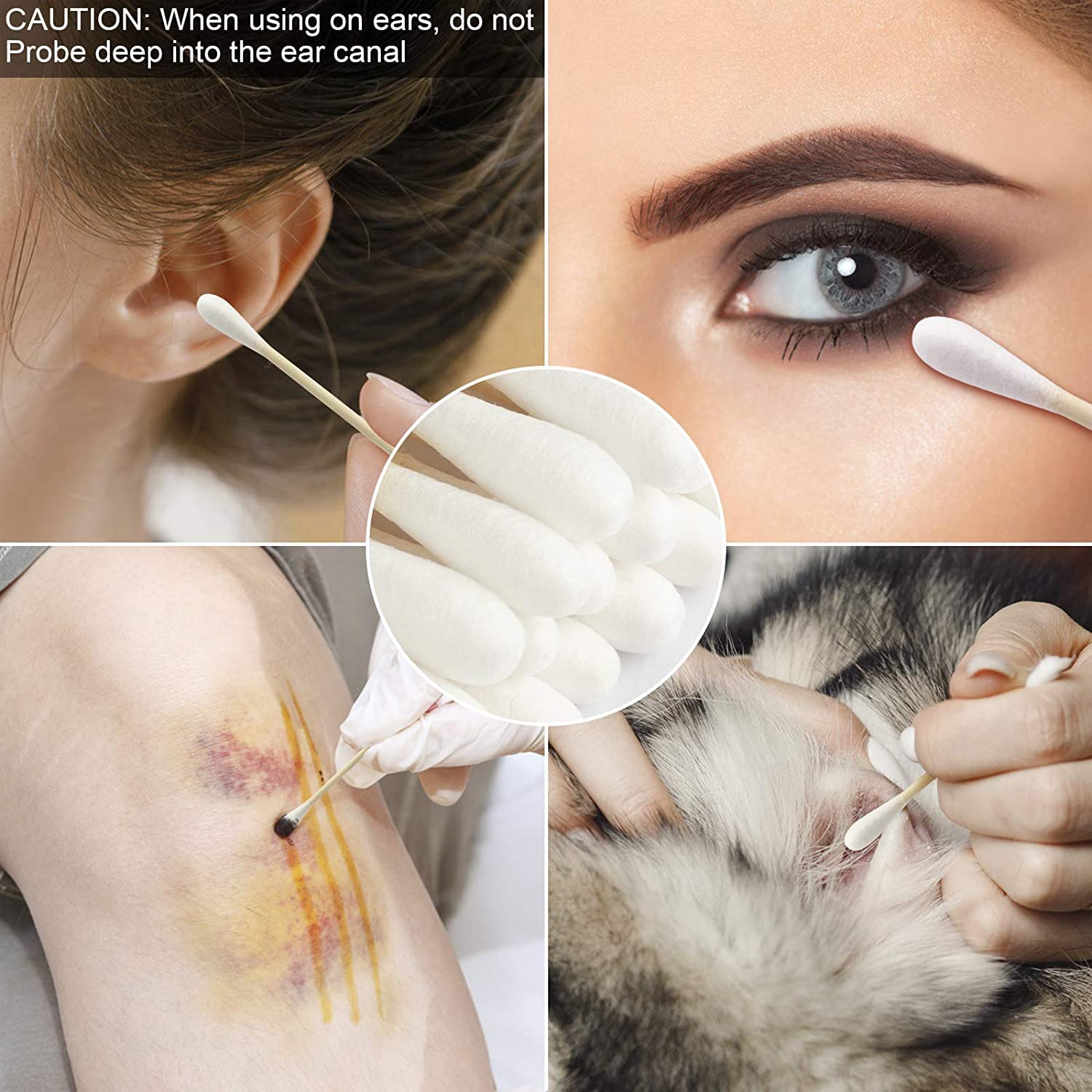 Organic Bamboo Cotton Swabs 400 Count - Spiral/Round Head No Plastic Packaging, 100% Biodegradable,