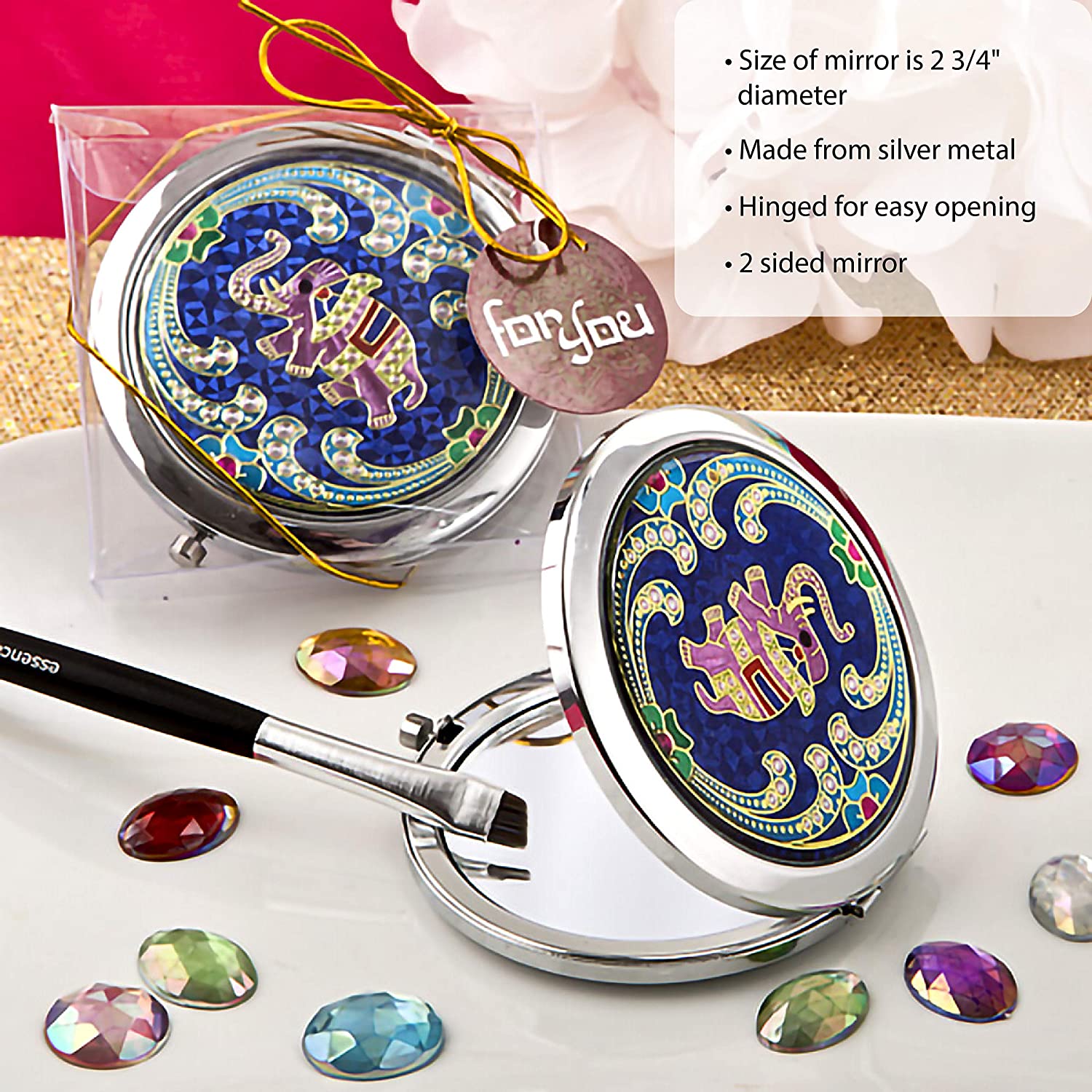 Elephant Themed Metal Compact Mirror Party Favor - Set of 3