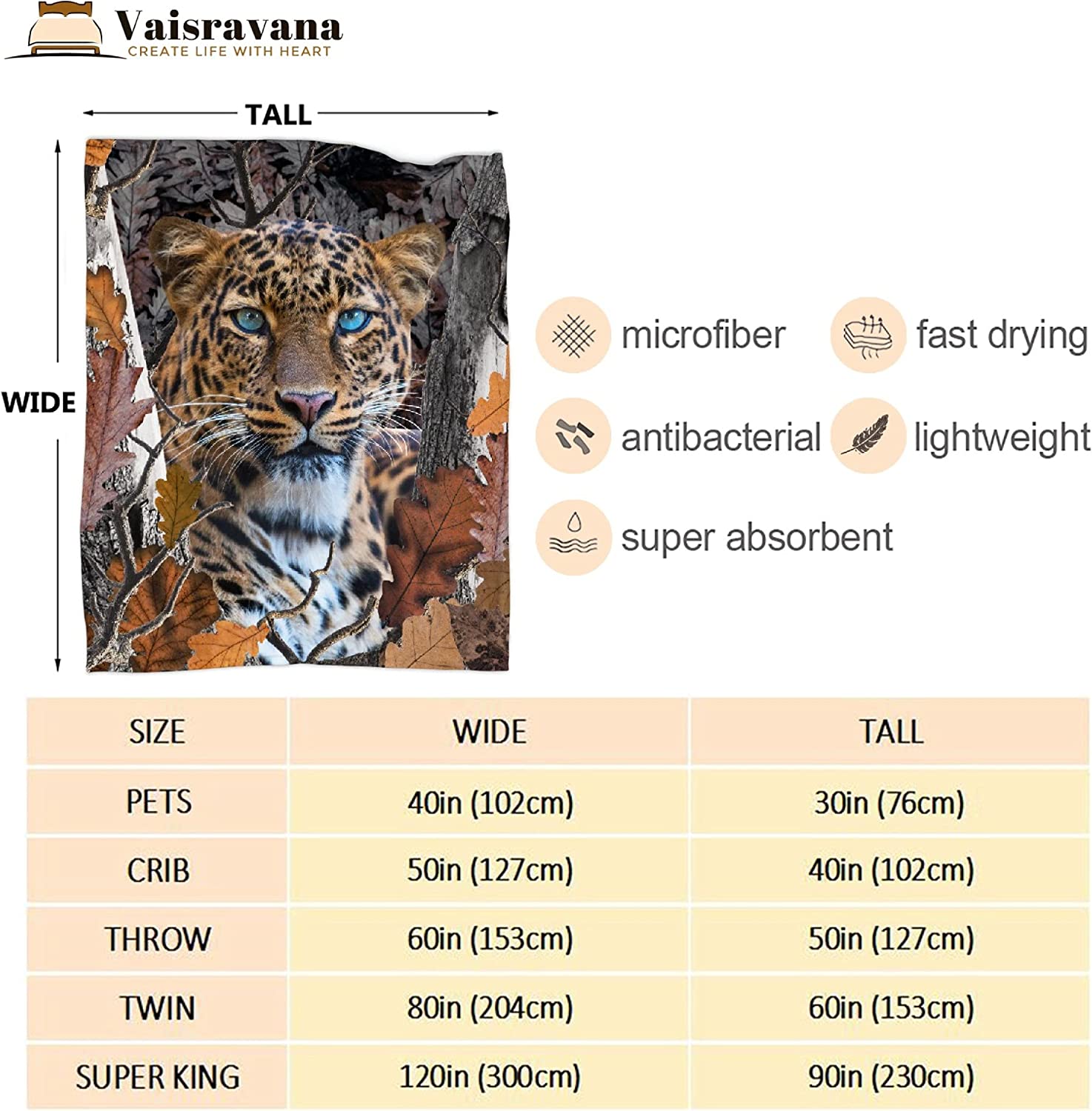 Camo Buck Leopard Forest Fleece Throw Blanket No-Shedding Soft, Warm & Lightweight Perfect for Bed S