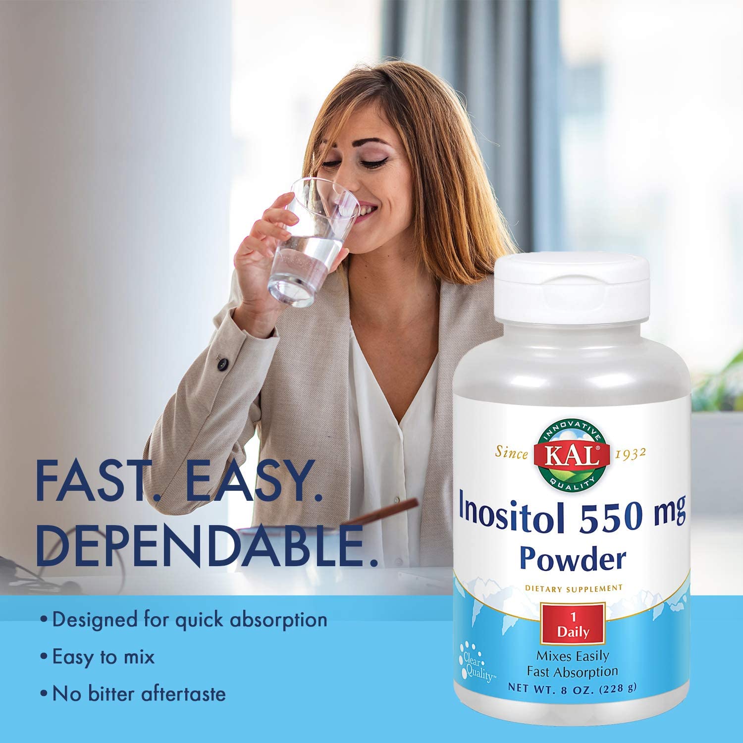 KAL Inositol Powder 550mg | Brain, Nervous System & Mood Support, Healthy Glucose Metabolism | 8oz, 