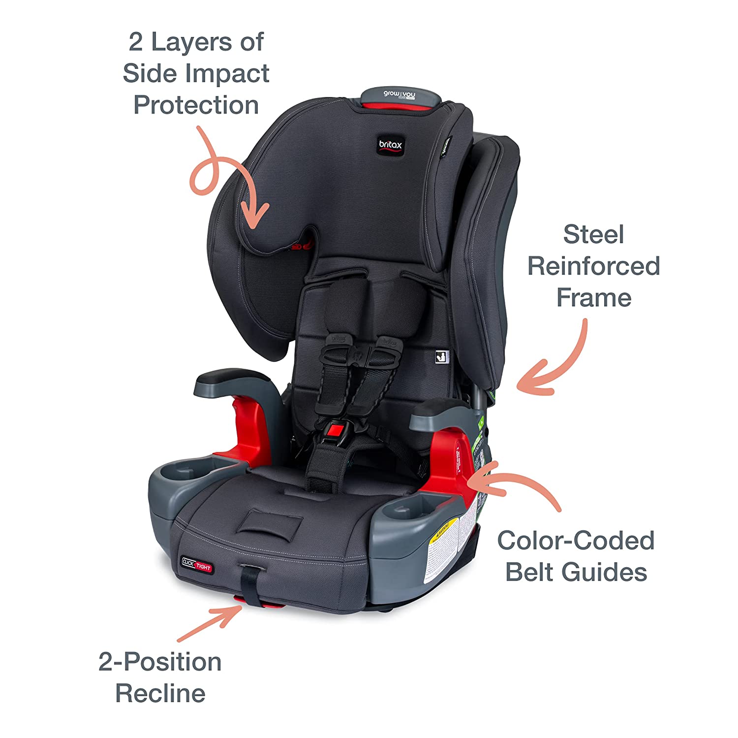 Britax Grow with You ClickTight Harness-2-Booster Car Seat, Cool N Dry - Cool Flow Moisture Wicking