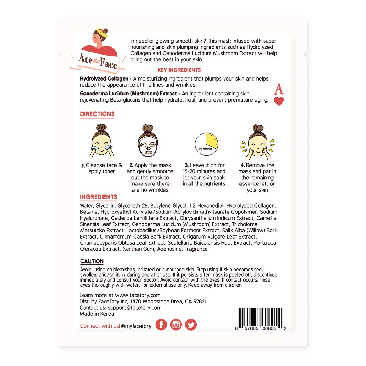 FaceTory Ace that Face Collagen Mask (Single Mask)- Nourishing, Plumping, and Anti-Aging
