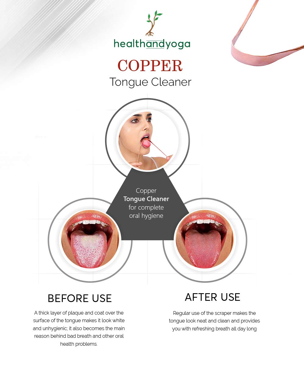 HealthAndYoga(TM) Copper Tongue Cleaners - Relief from Bad Breath - Oral Hygiene (Set of 12)