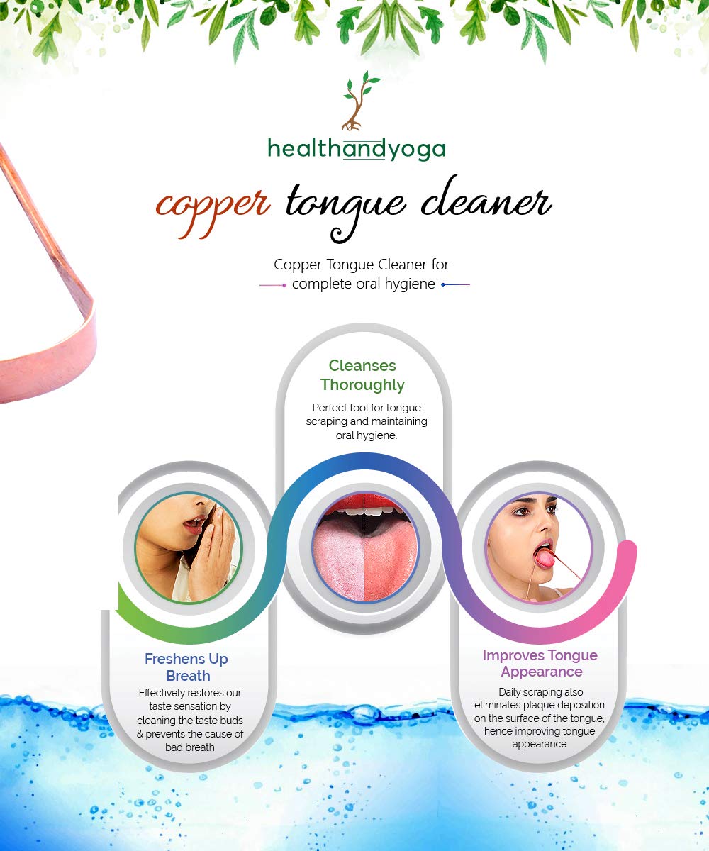 HealthAndYoga(TM) Copper Tongue Cleaners - Relief from Bad Breath - Oral Hygiene (Set of 12)