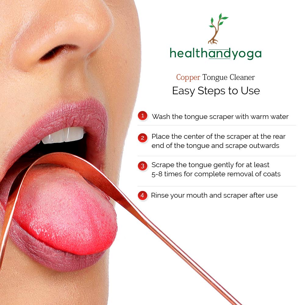 HealthAndYoga(TM) Copper Tongue Cleaners - Relief from Bad Breath - Oral Hygiene (Set of 12)
