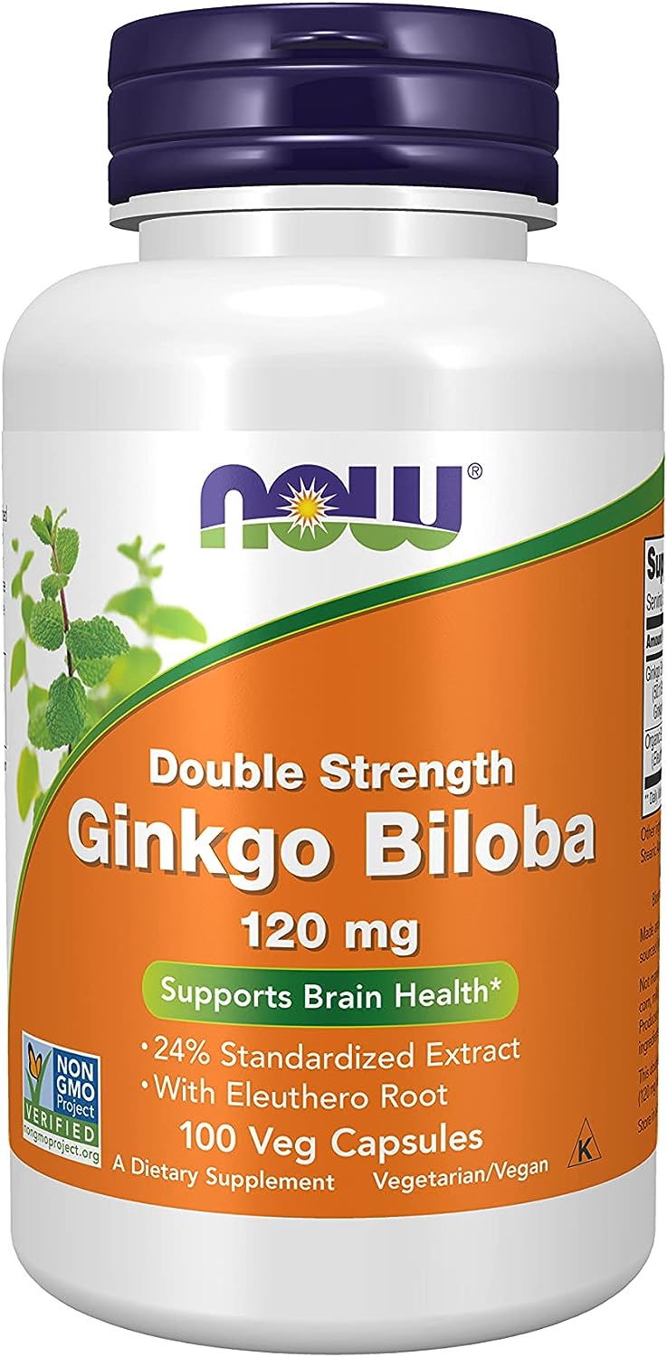 NOW Supplements, Ginkgo Biloba 120 mg, Double Strength, Non-GMO Project Verified, 100 Veg Capsules