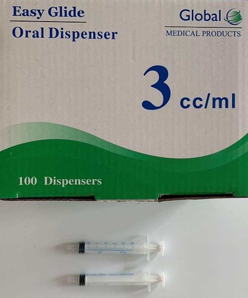 Easy Glide 3ml 3cc Oral Syringe, Luer Slip, Caps Included, Great for