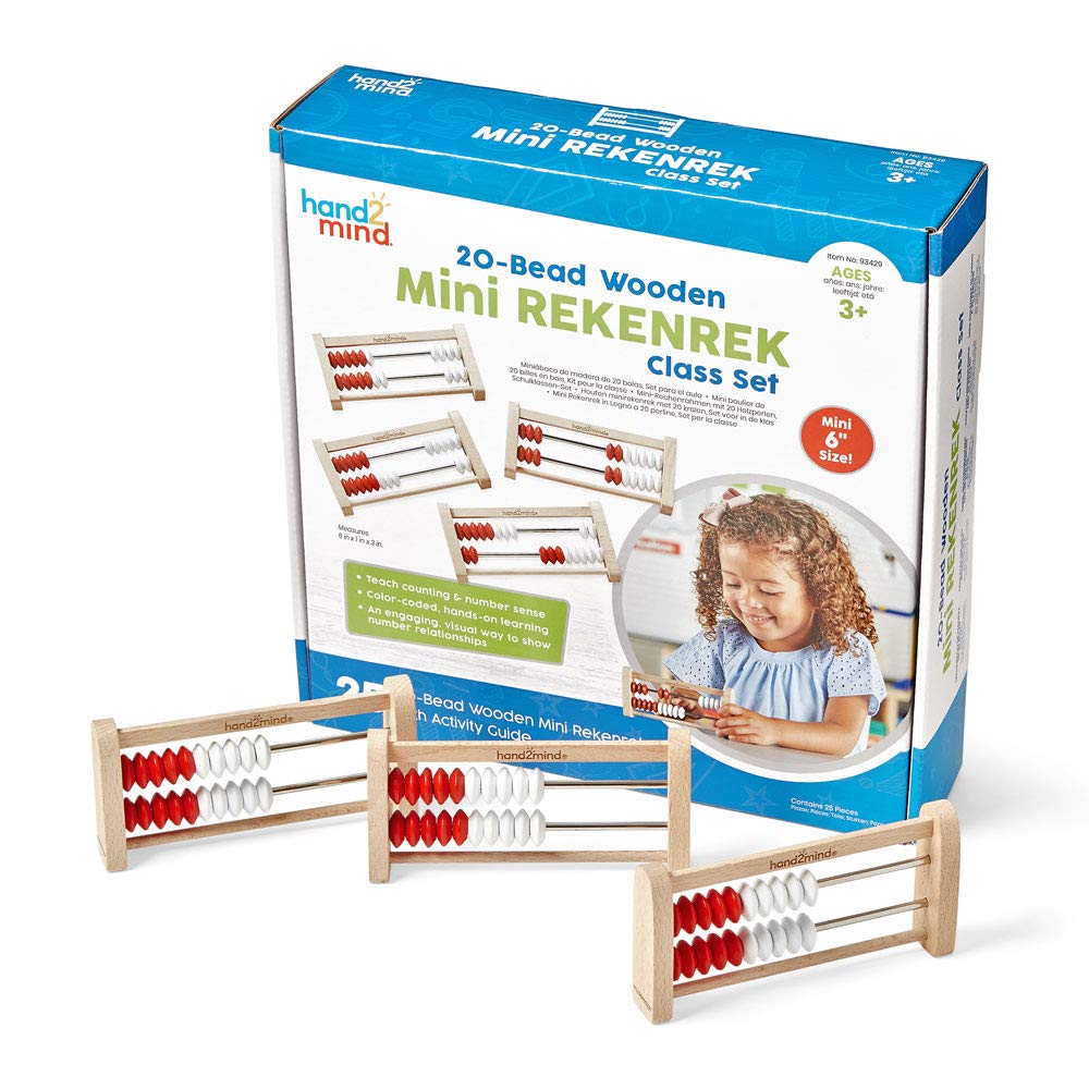 hand2mind Mini 20-Bead Rekenrek, Wooden Rekenrek, Abacus for Kids Math, Number Rack, Math Rack, Smal