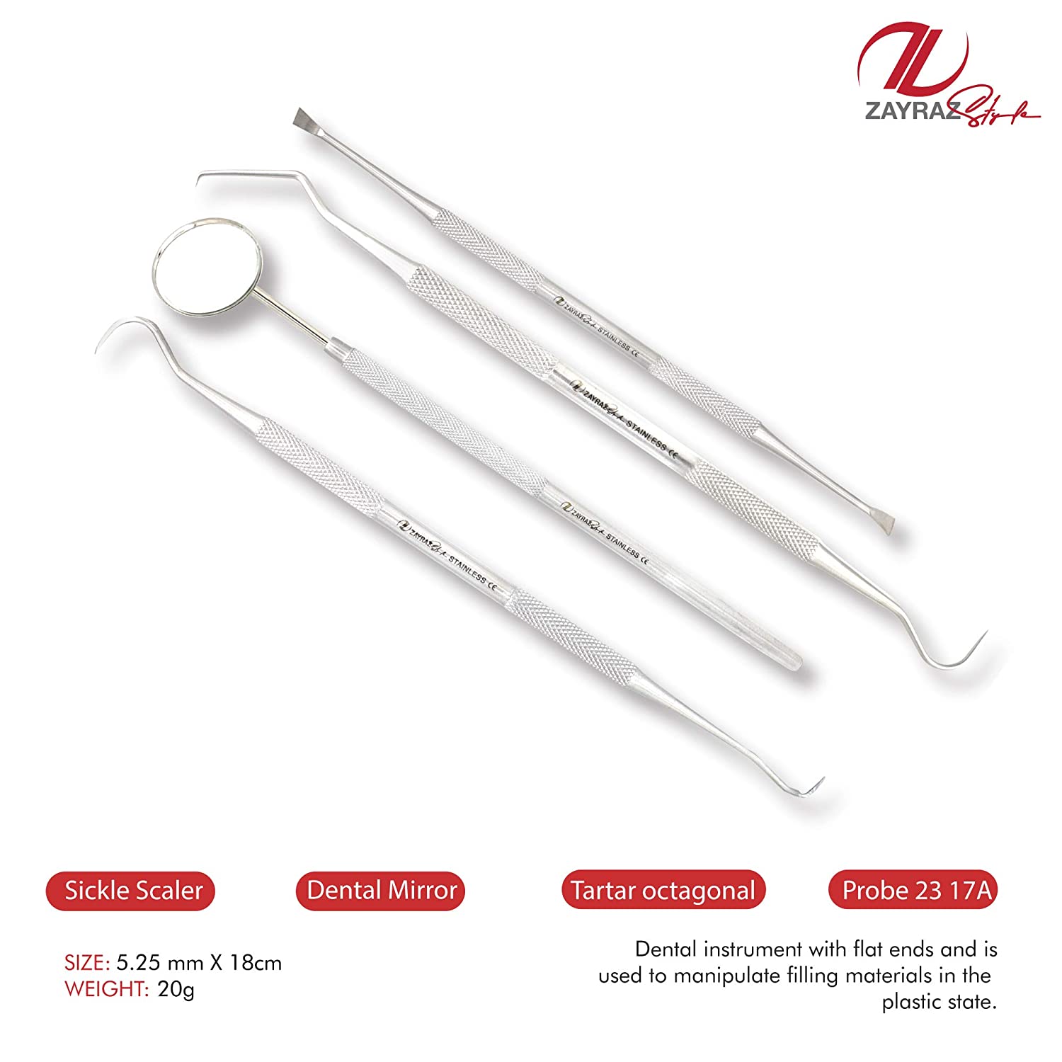 Zayraz Style Professional Hygiene Kit of 4 - Calculus & Plaque Remover Set - Stainless Steel Tarter 