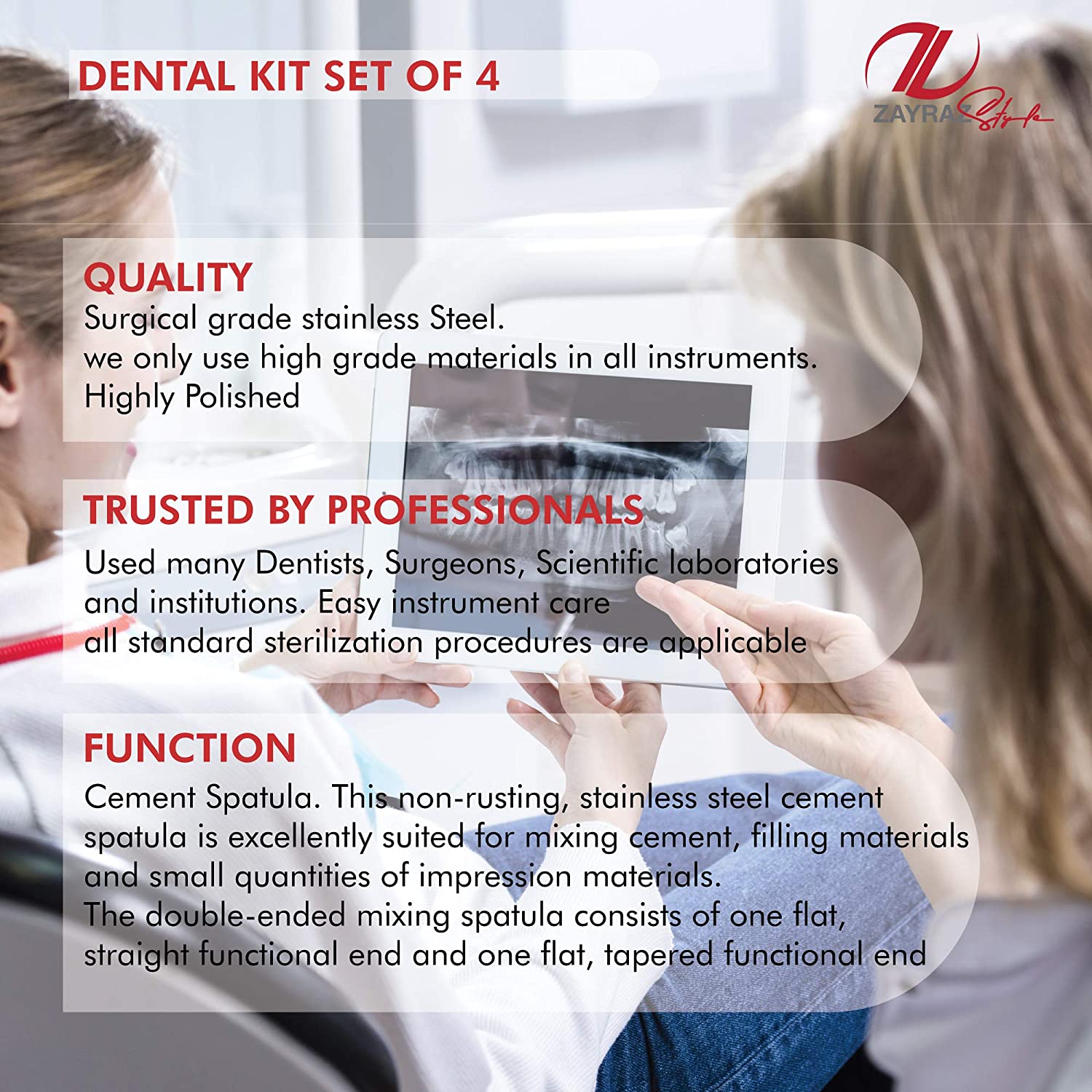 Zayraz Style Professional Hygiene Kit of 4 - Calculus & Plaque Remover Set - Stainless Steel Tarter 