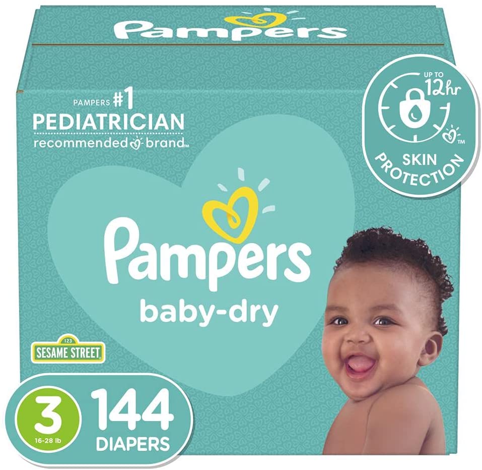 Diapers Size 3, 144 Count - Pampers Baby Dry Disposable Baby Diapers, Giant Pack