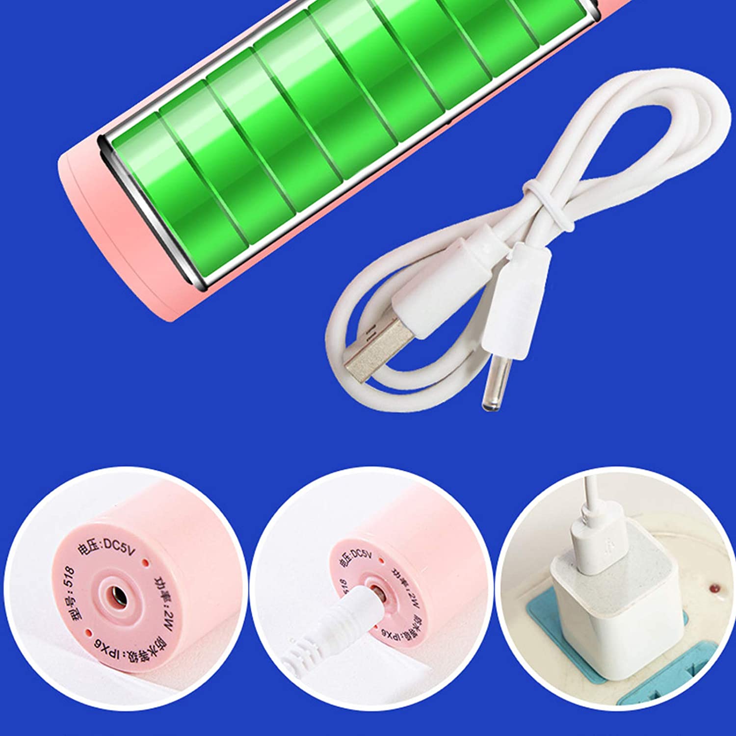 SunshineFace Electric Toothbrush, IPX6 Waterproof Rechargeable Toothbrush 3 Working Modes and 4 Spar