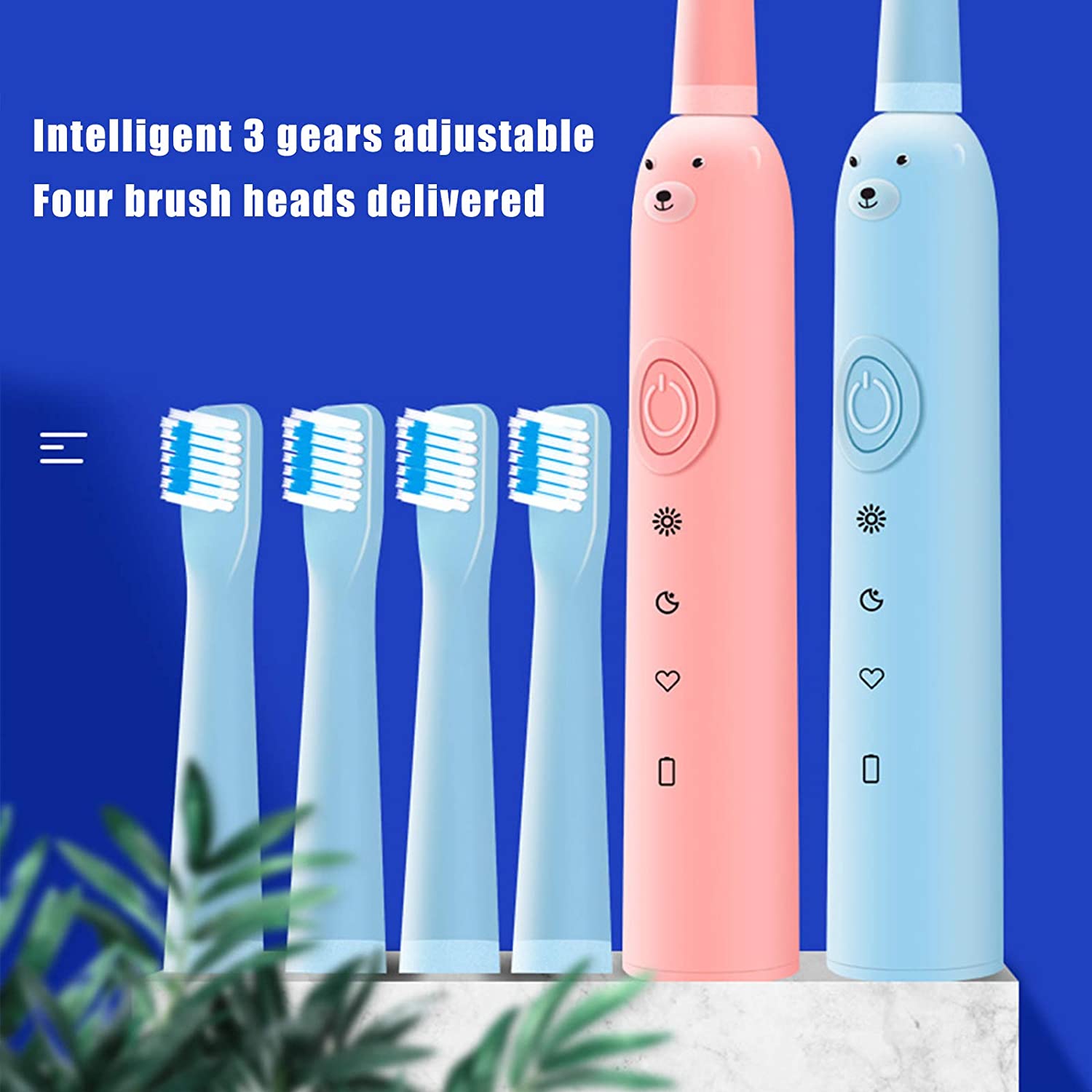SunshineFace Electric Toothbrush, IPX6 Waterproof Rechargeable Toothbrush 3 Working Modes and 4 Spar