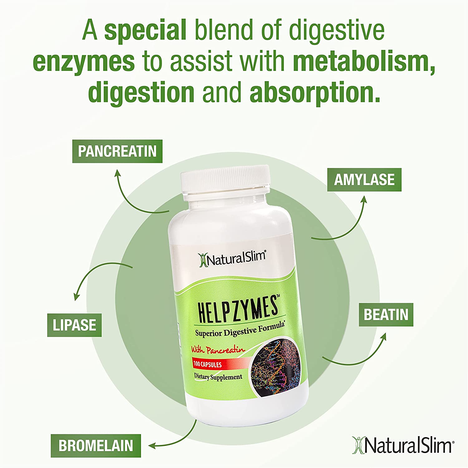 NaturalSlim Helpzymes Premium Formula Digestive Enzymes for Ultra Digestion & Absorption w