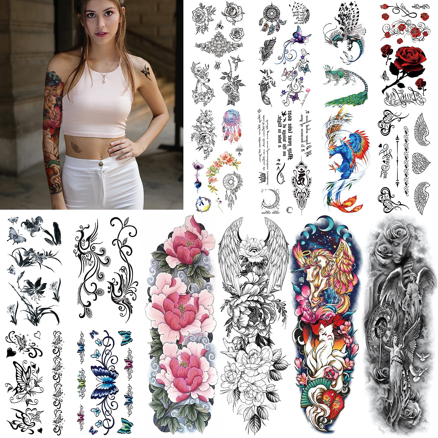 Aresvns Temporary Tattoos Flower for Woman 16 Sheets,Sleeve Tattoos for Teen Girls and kids Waterpro