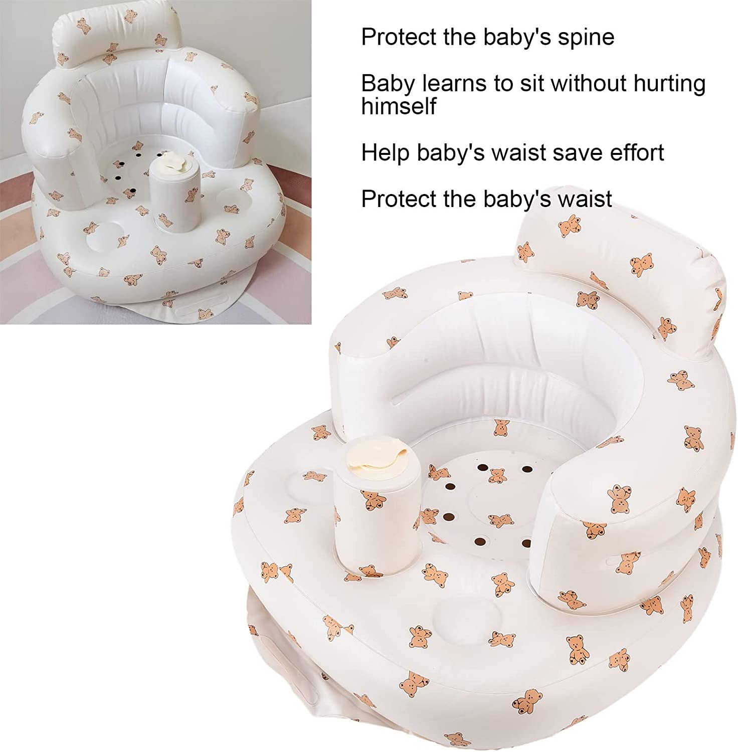 Inflatable Bathroom Sofa, Waist Protection Multifunctional Baby Eating Chair Portable Easy Feeding f