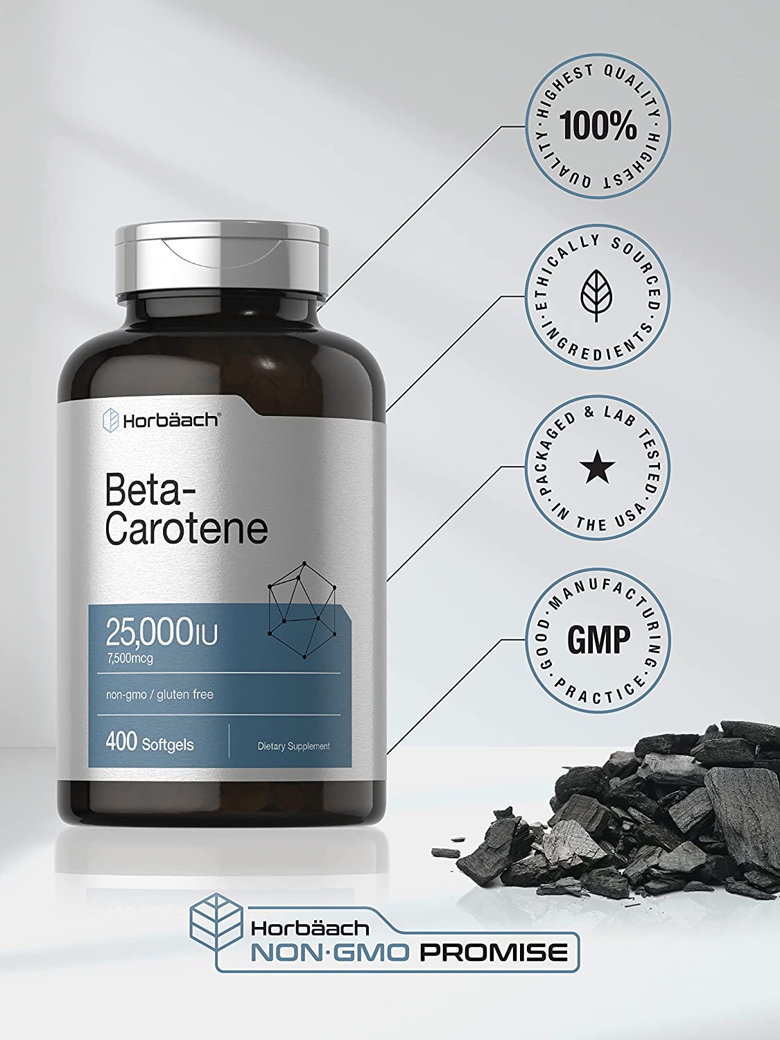 Beta Carotene 25000 iu Softgels | 7,500 mcg | 400 Count | Non-GMO and Gluten Free Formula | Vitamin