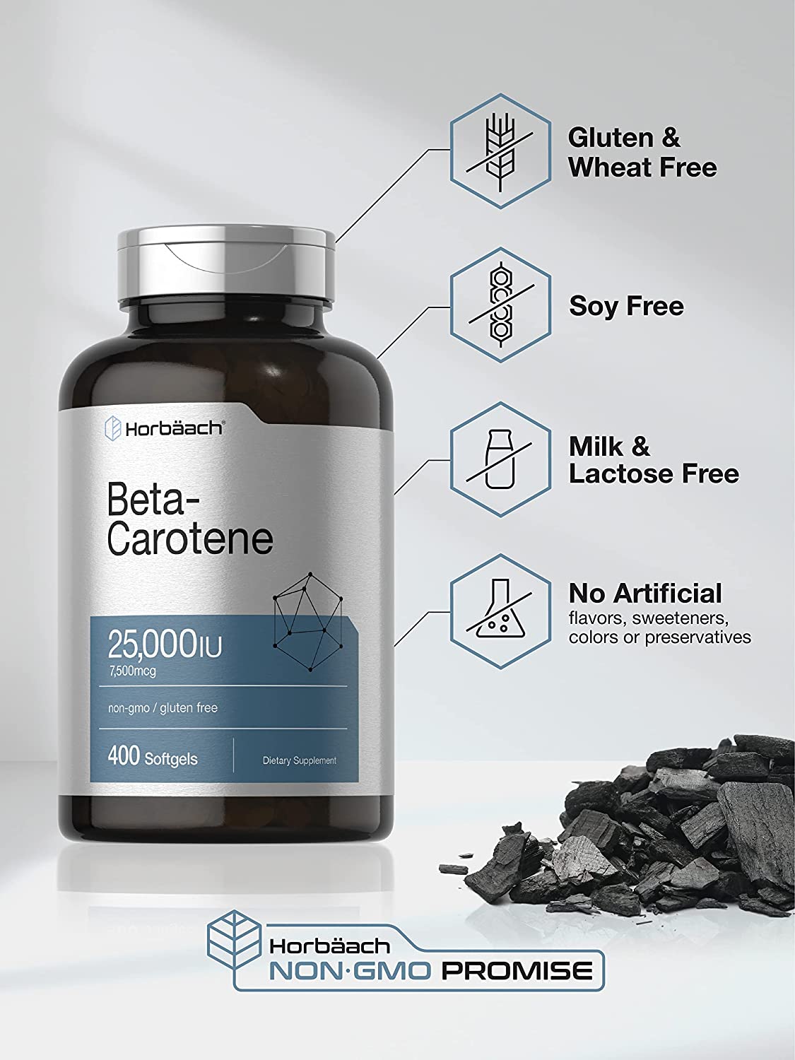 Beta Carotene 25000 iu Softgels | 7,500 mcg | 400 Count | Non-GMO and Gluten Free Formula | Vitamin