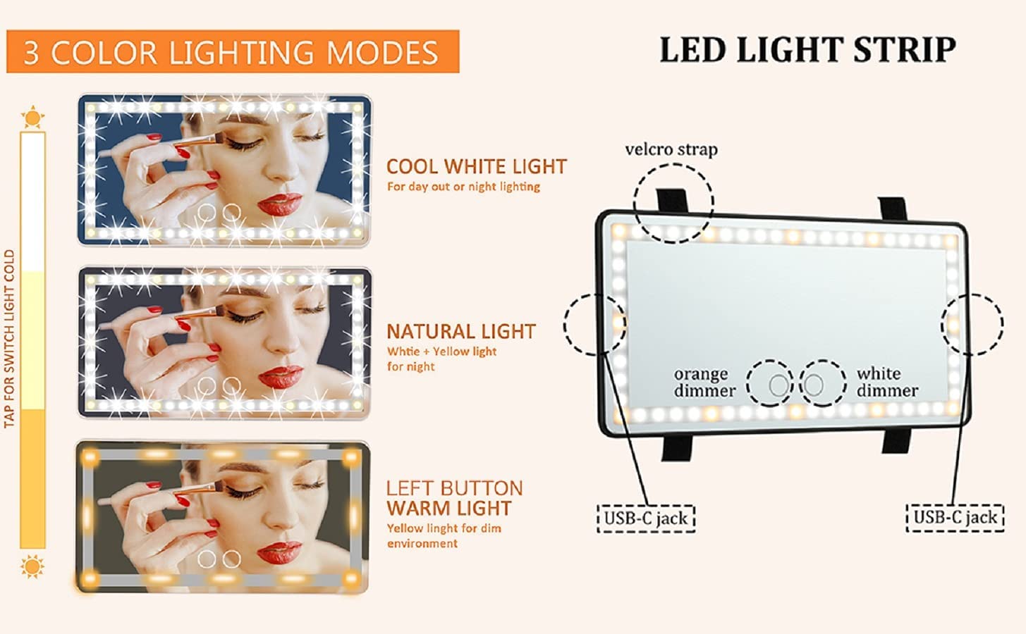 Car Vanity Mirror with LED Lights Mirror for Car Truck Visor Makeup