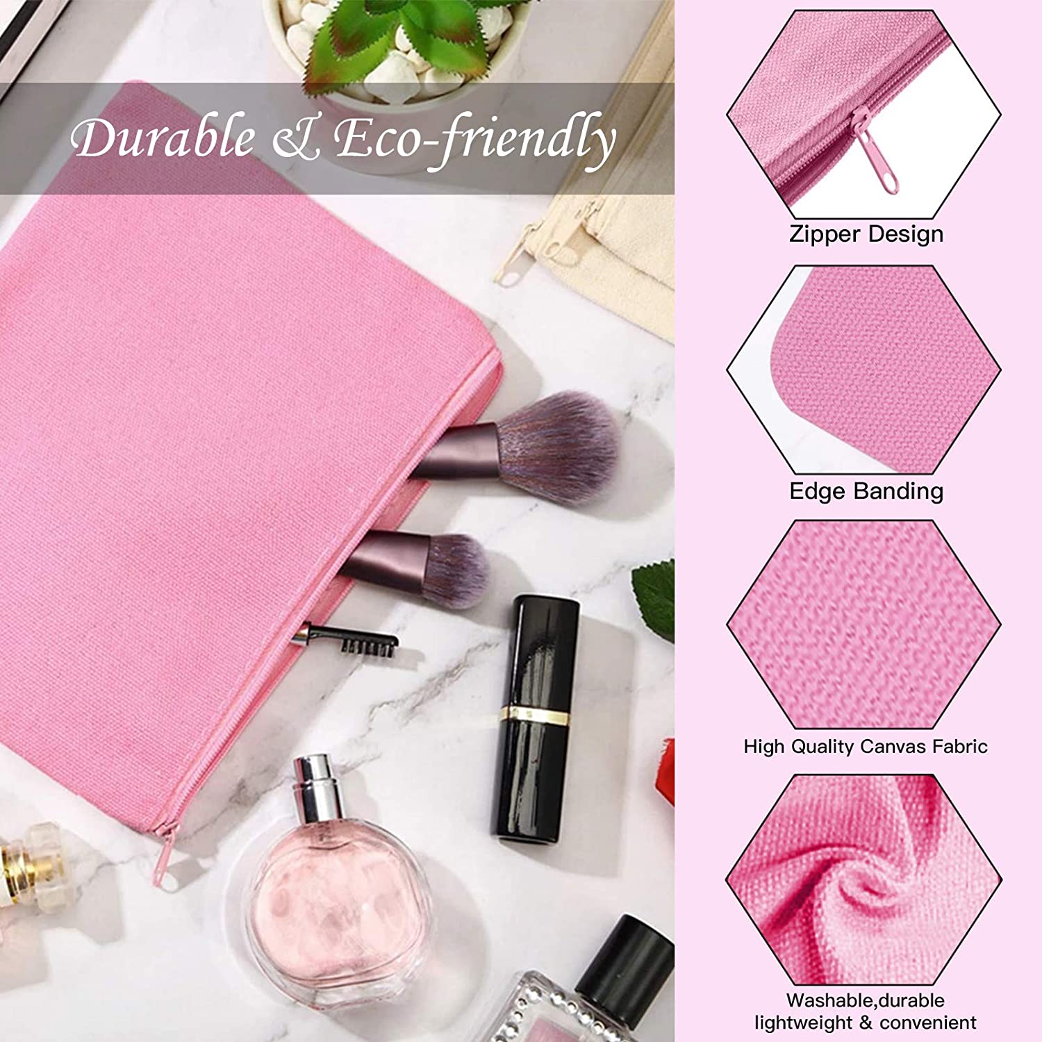 BOENFU 10 Pieces Blank DIY Craft Canvas Bag Multicolored Cosmetic Bag Makeup Bag Pencil Case Zipper