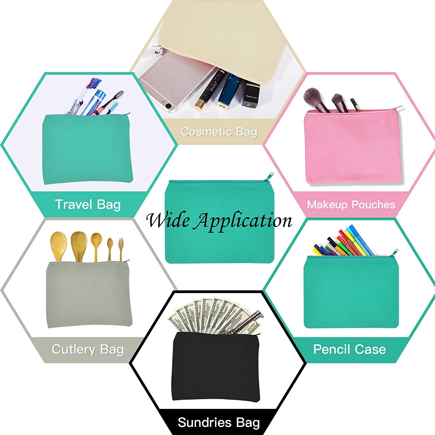 BOENFU 10 Pieces Blank DIY Craft Canvas Bag Multicolored Cosmetic Bag Makeup Bag Pencil Case Zipper