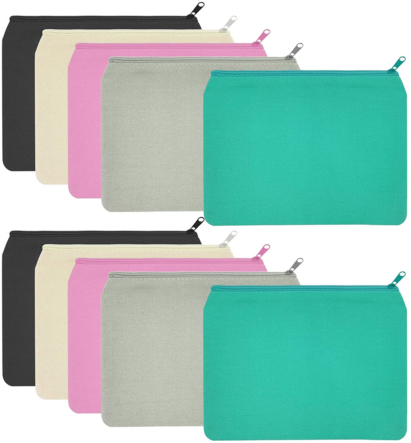 BOENFU 10 Pieces Blank DIY Craft Canvas Bag Multicolored Cosmetic Bag Makeup Bag Pencil Case Zipper