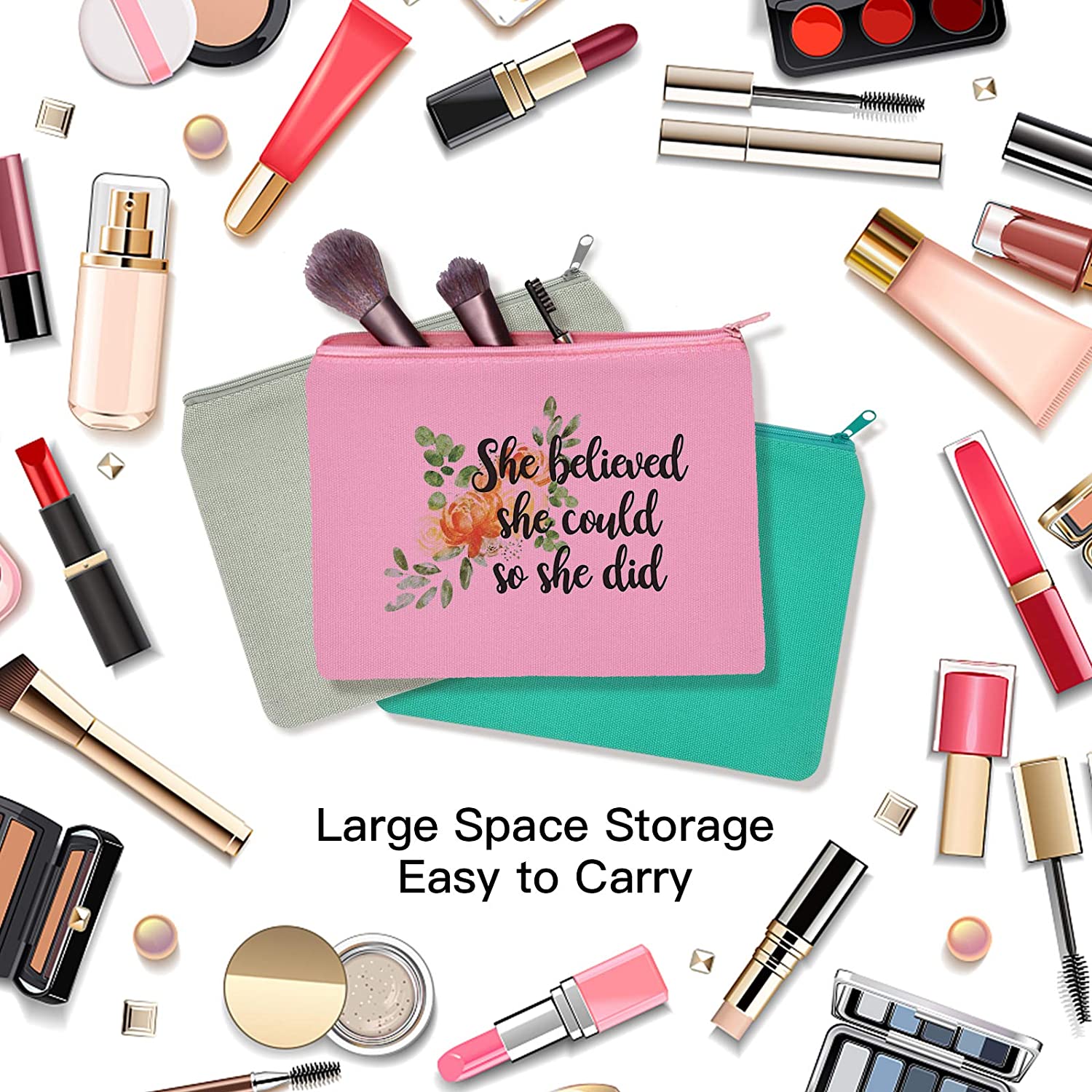 BOENFU 10 Pieces Blank DIY Craft Canvas Bag Multicolored Cosmetic Bag Makeup Bag Pencil Case Zipper