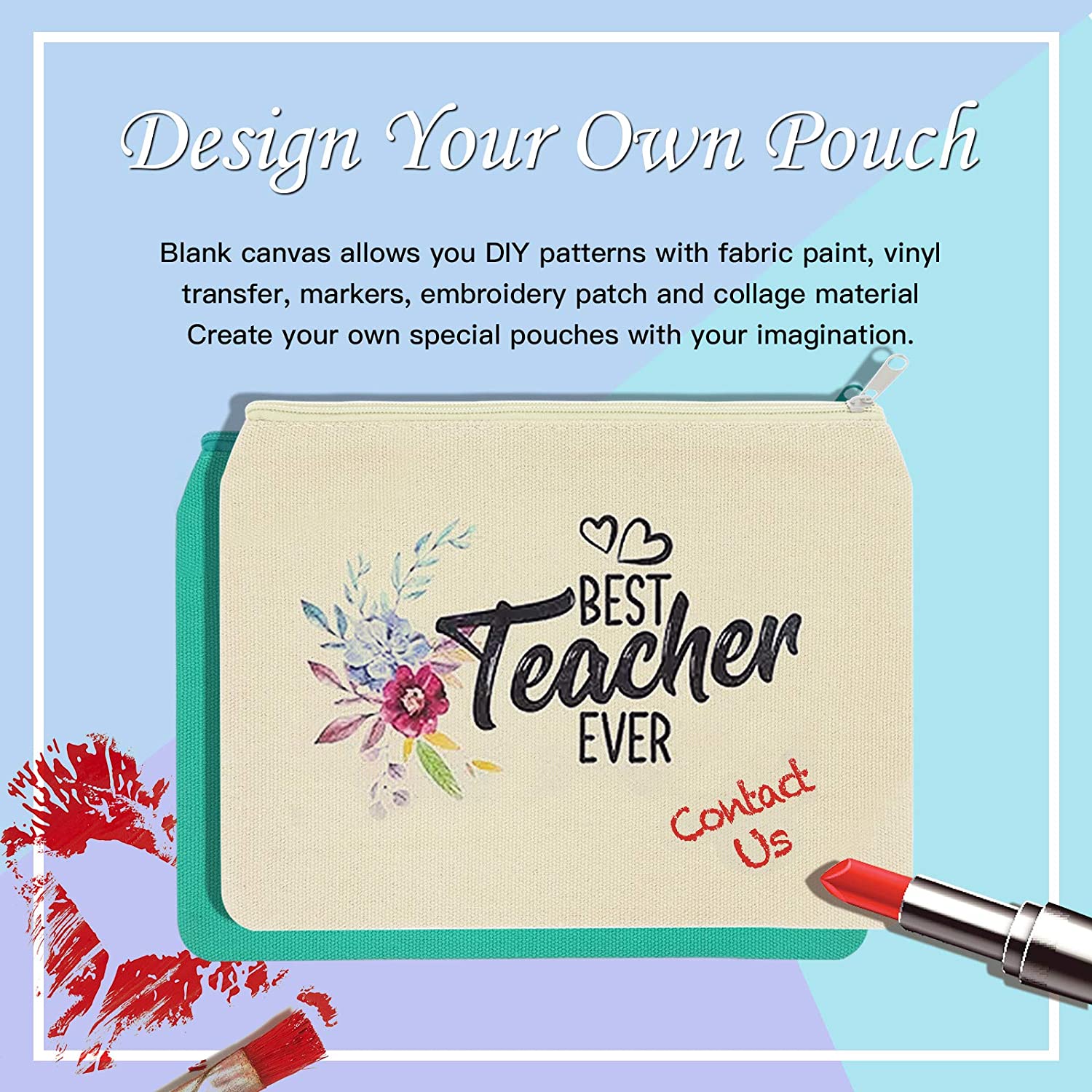 BOENFU 10 Pieces Blank DIY Craft Canvas Bag Multicolored Cosmetic Bag Makeup Bag Pencil Case Zipper