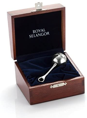 Royal Selangor Hand Finished Teddy Bears' Picnic Collection Pewter Baby Rattle in Wooden Gift Box