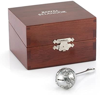 Royal Selangor Hand Finished Teddy Bears' Picnic Collection Pewter Baby Rattle in Wooden Gift Box