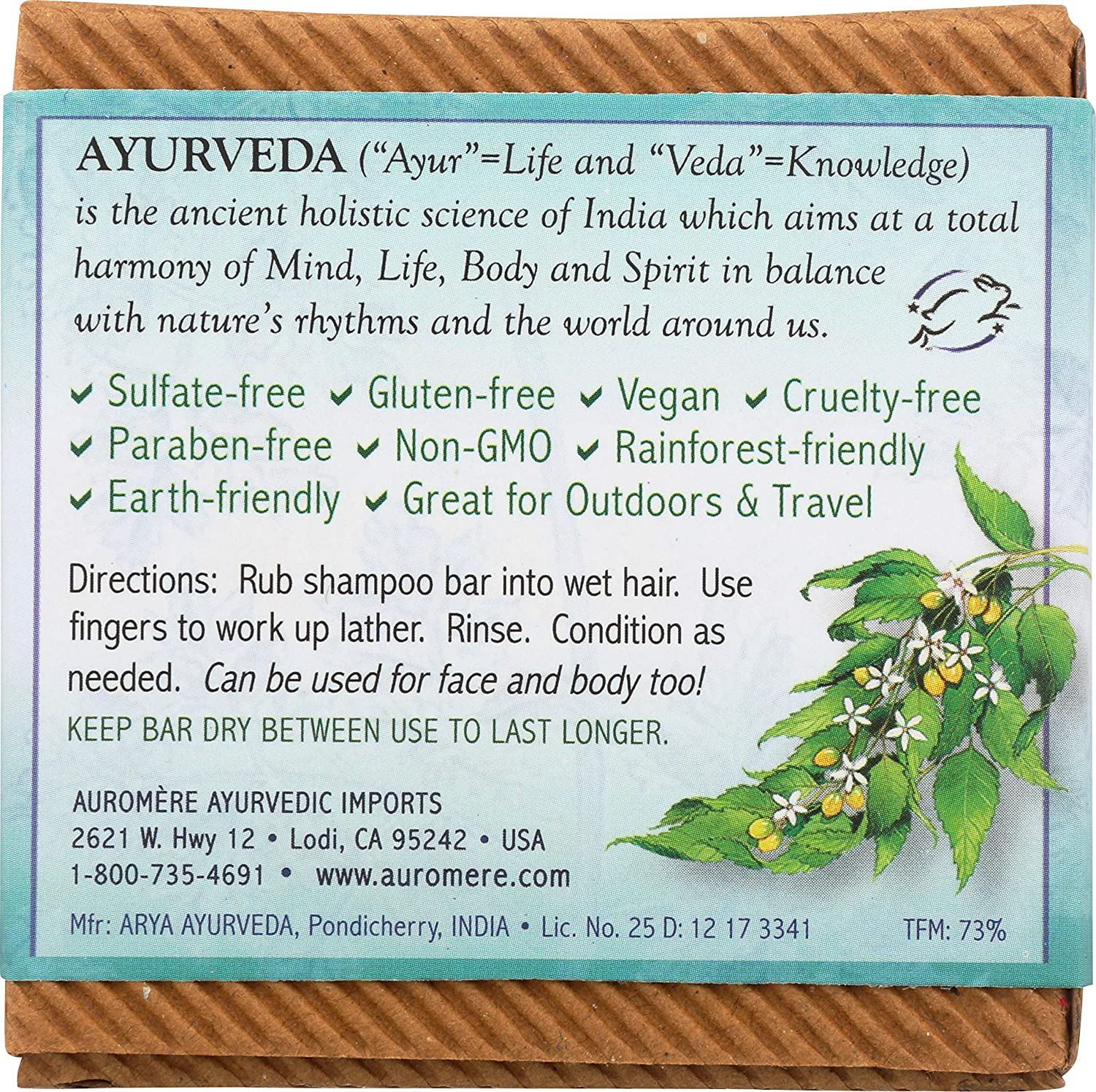 Auromere Ayurvedic Shampoo Bar - Eco Friendly, Handmade, Vegan, Cruelty Free, Natural, Non GMO, All