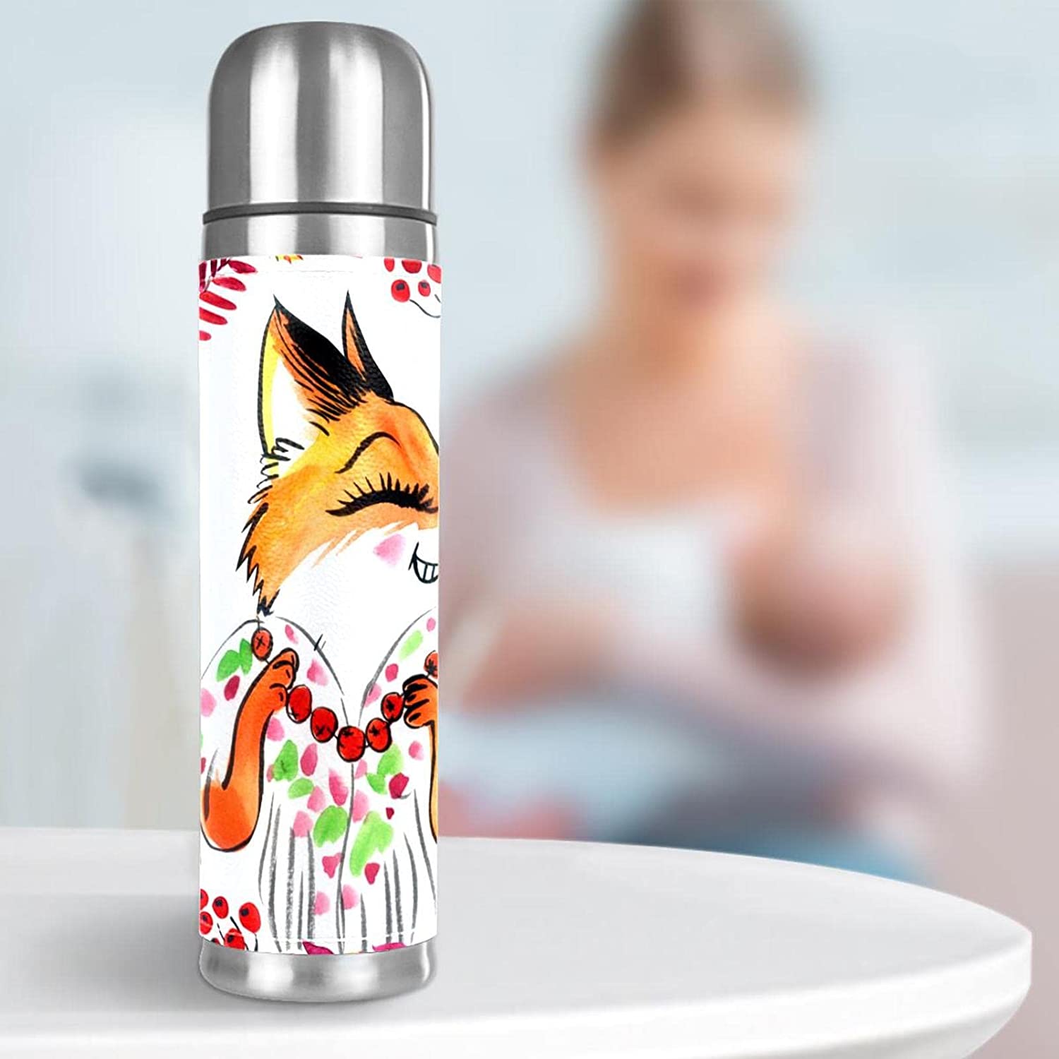 Floral Fox Double-Wall Insulation Flask Water Bottle Winter Beverage Bottle