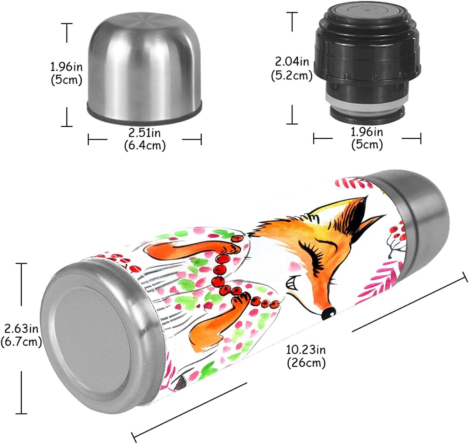 Floral Fox Double-Wall Insulation Flask Water Bottle Winter Beverage Bottle