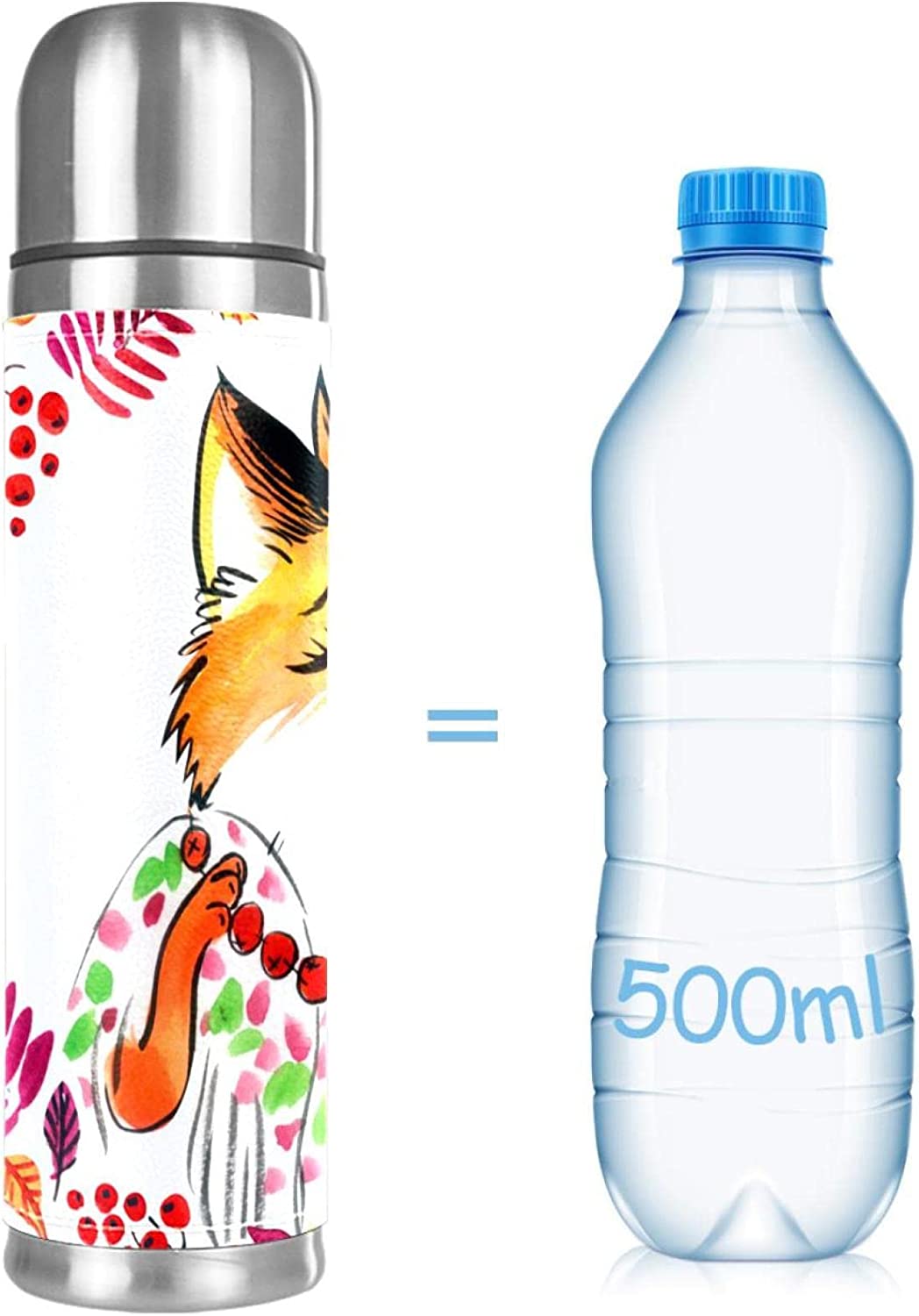 Floral Fox Double-Wall Insulation Flask Water Bottle Winter Beverage Bottle