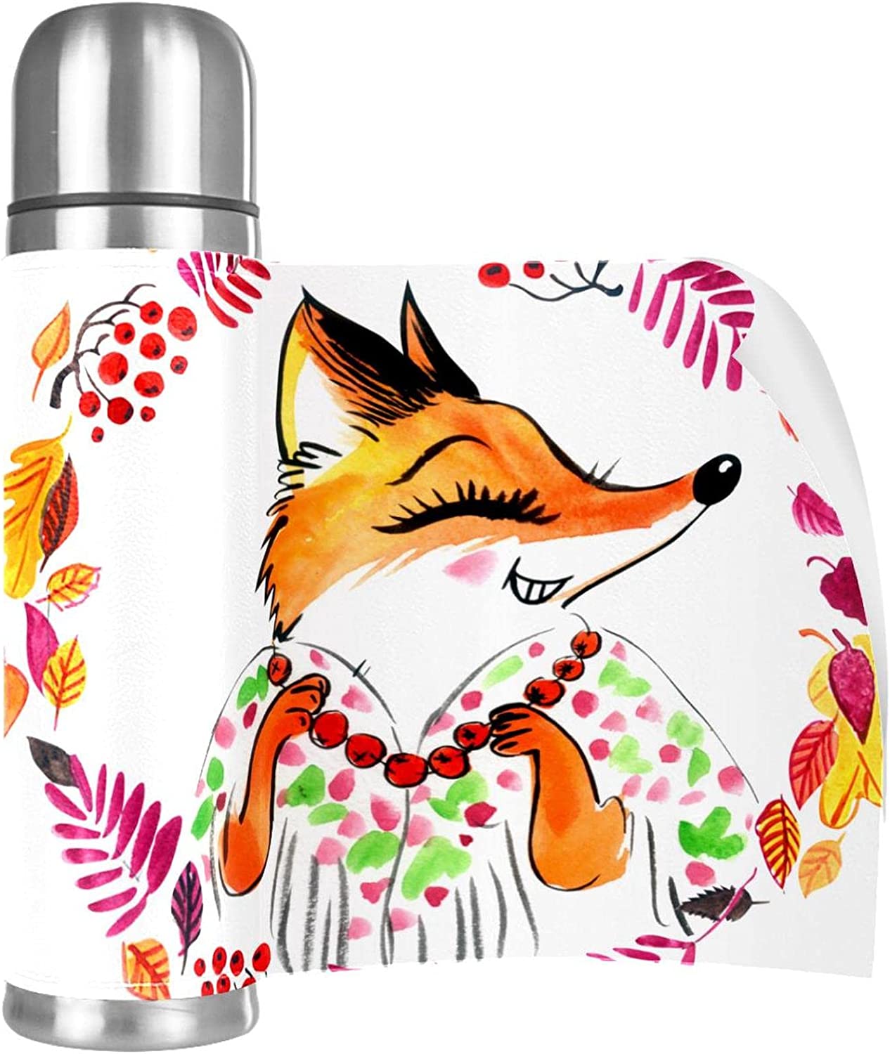 Floral Fox Double-Wall Insulation Flask Water Bottle Winter Beverage Bottle