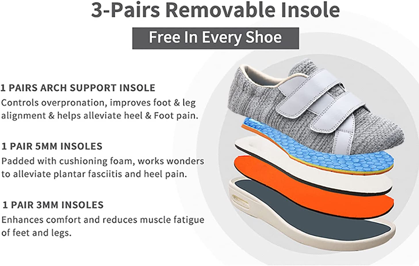 Goaping Diabetic Men Women Shoes Wide Walking Adjustable Wide Comfort Orthopedic Diabetic Shoes for