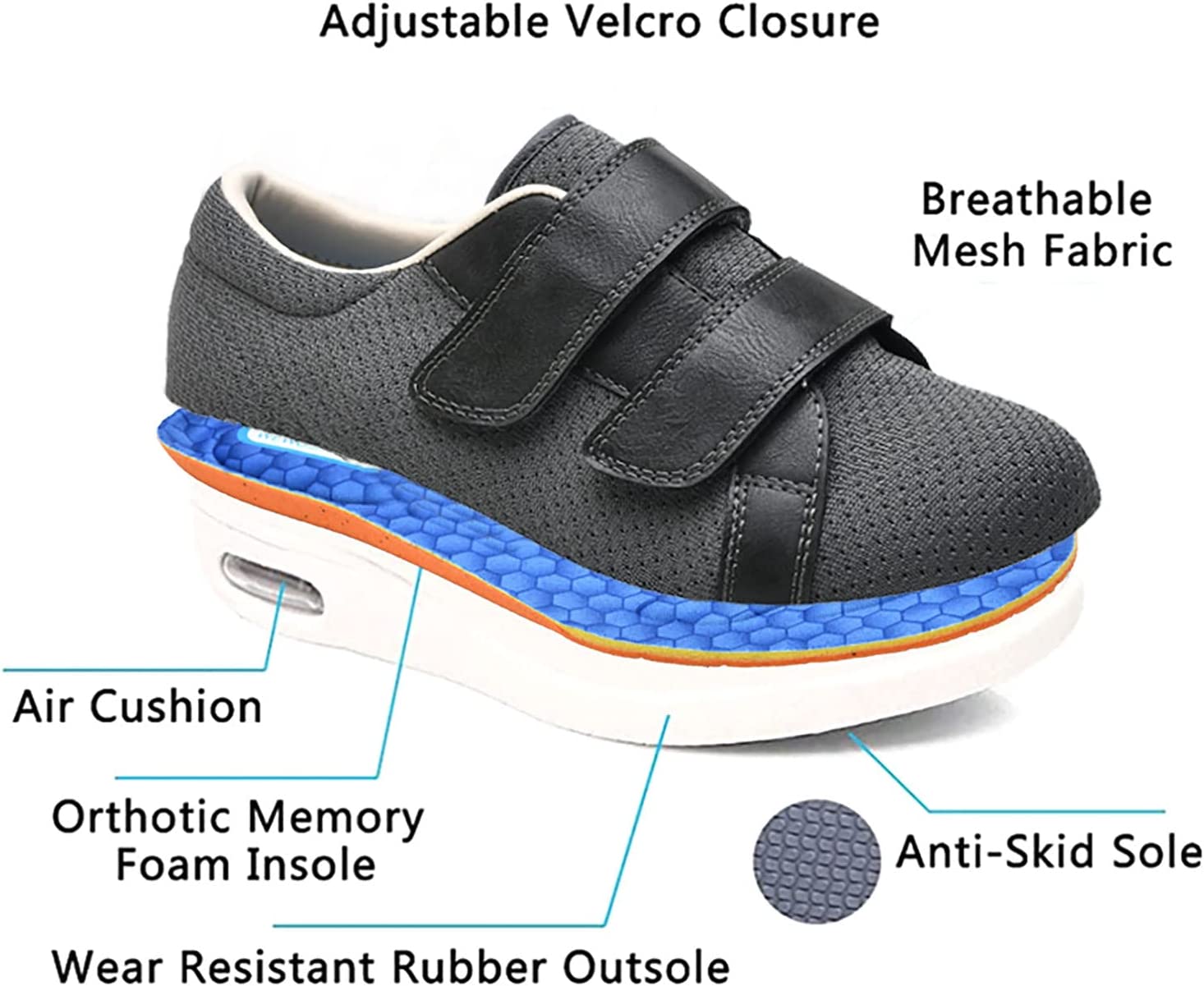 Goaping Diabetic Men Women Shoes Wide Walking Adjustable Wide Comfort Orthopedic Diabetic Shoes for