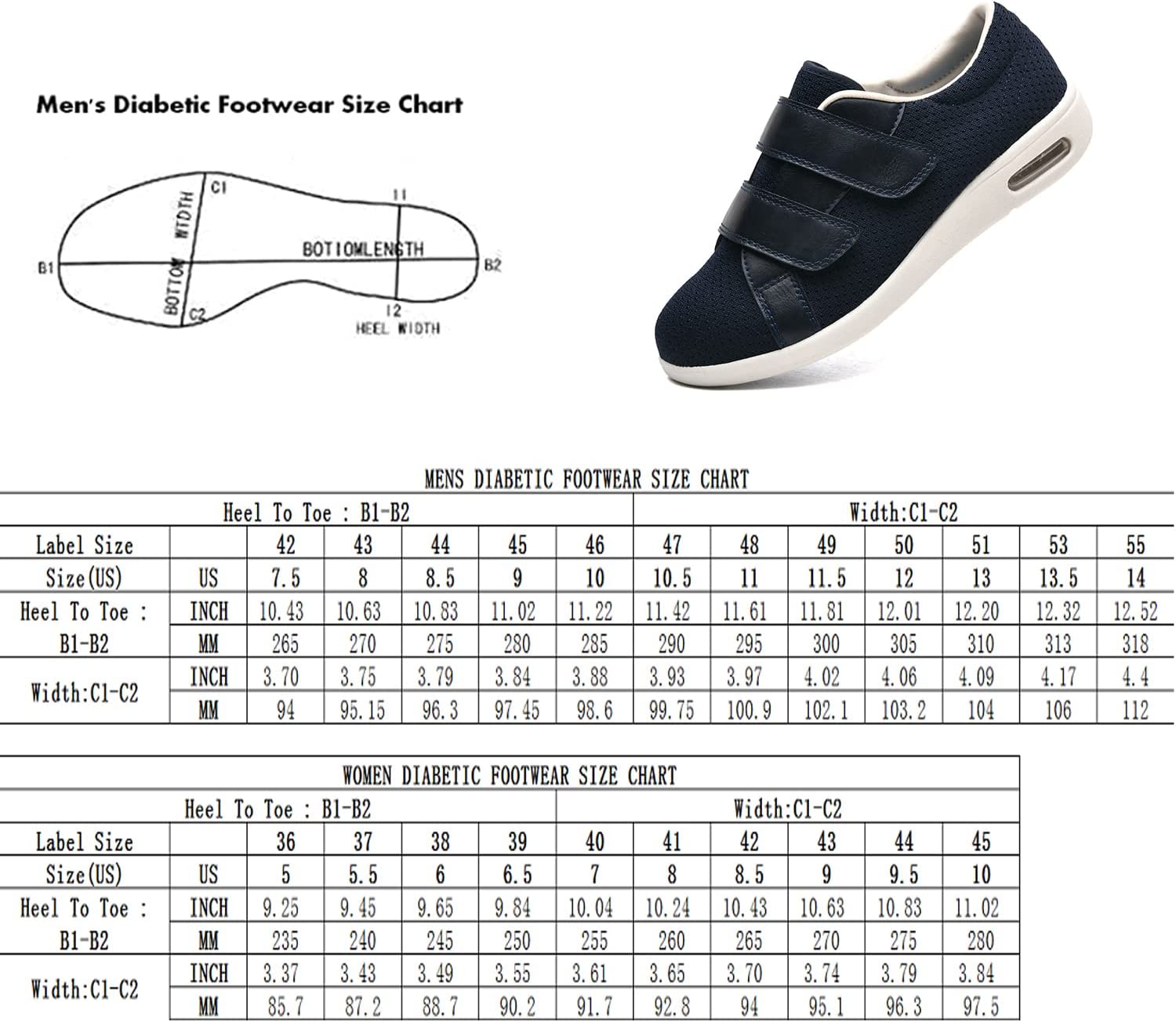 Goaping Diabetic Men Women Shoes Wide Walking Adjustable Wide Comfort Orthopedic Diabetic Shoes for