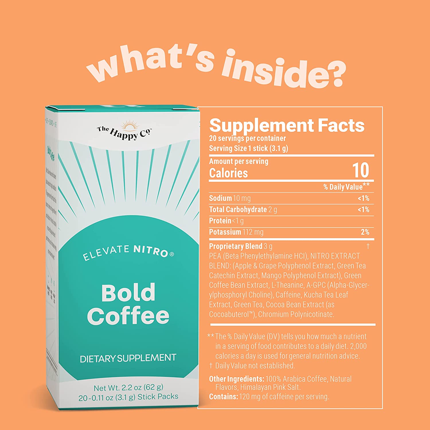 The Happy Co. Elevate NITRO Bold Coffee - Nootropic Smart Coffee - Colombian Arabica Coffee with Ant