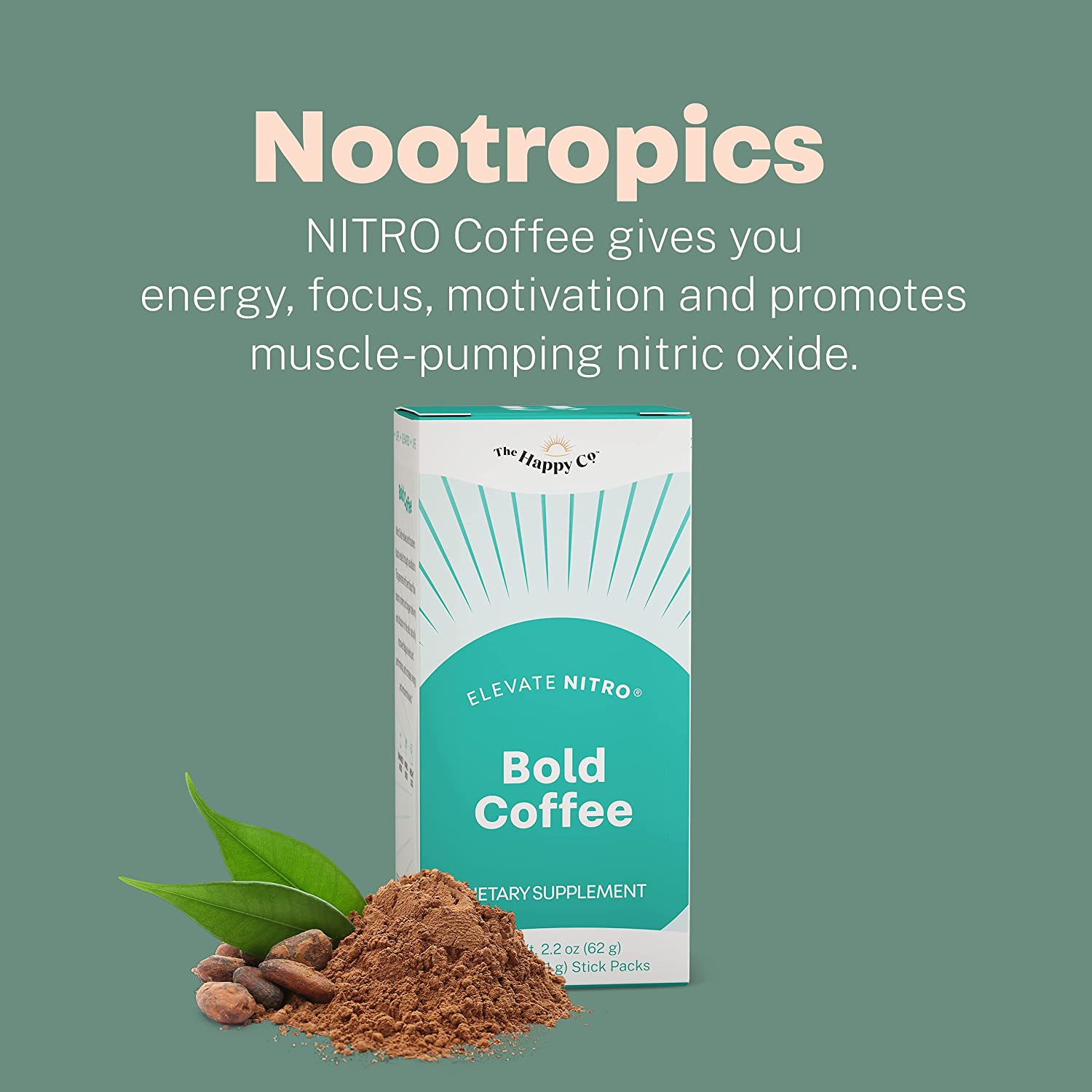 The Happy Co. Elevate NITRO Bold Coffee - Nootropic Smart Coffee - Colombian Arabica Coffee with Ant