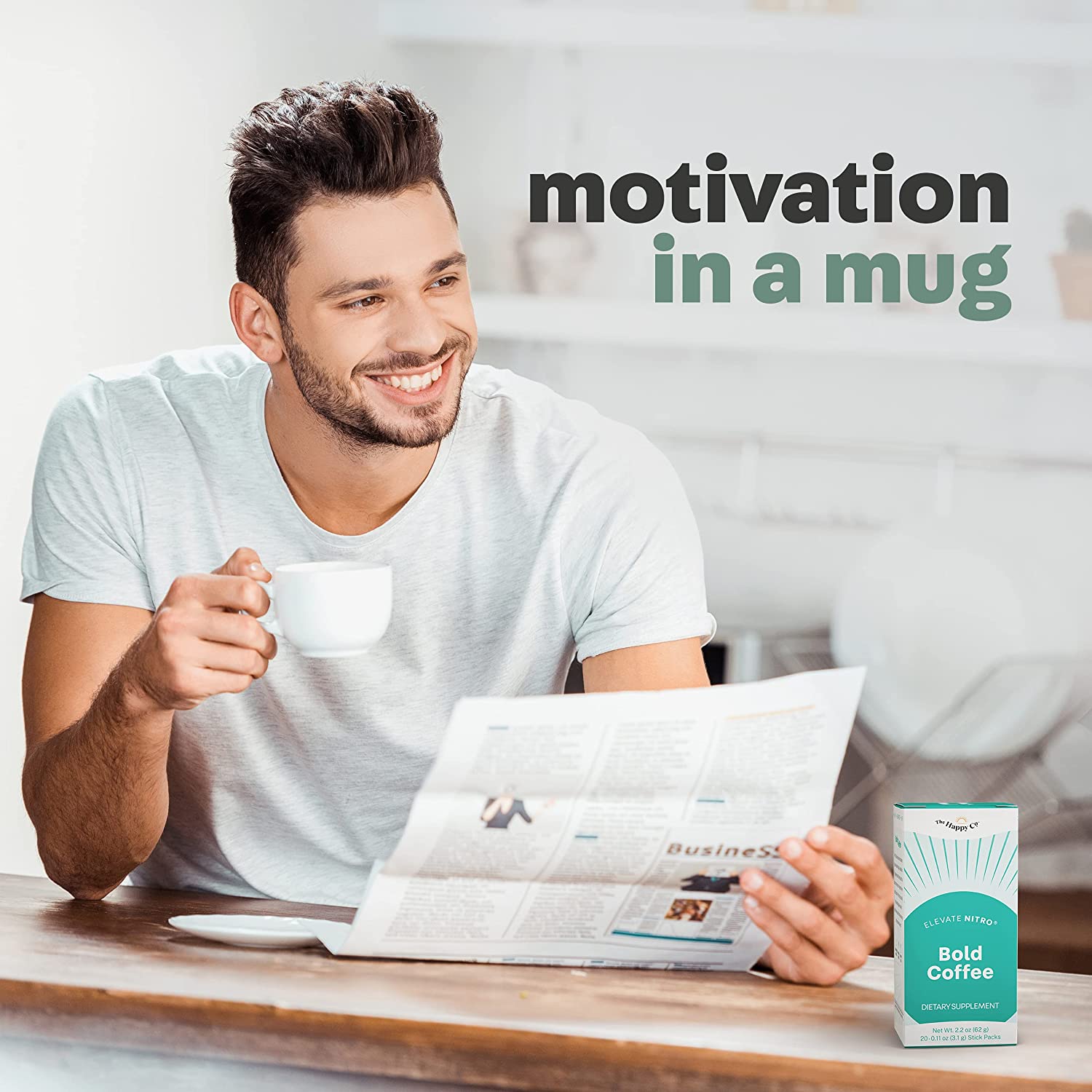 The Happy Co. Elevate NITRO Bold Coffee - Nootropic Smart Coffee - Colombian Arabica Coffee with Ant