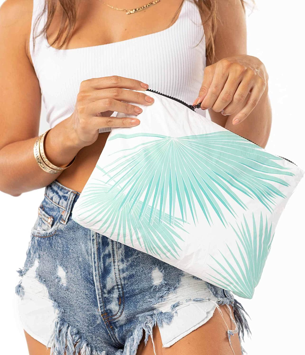 ALOHA Collection Mid Tropical Fan Palms Pouch in Pool